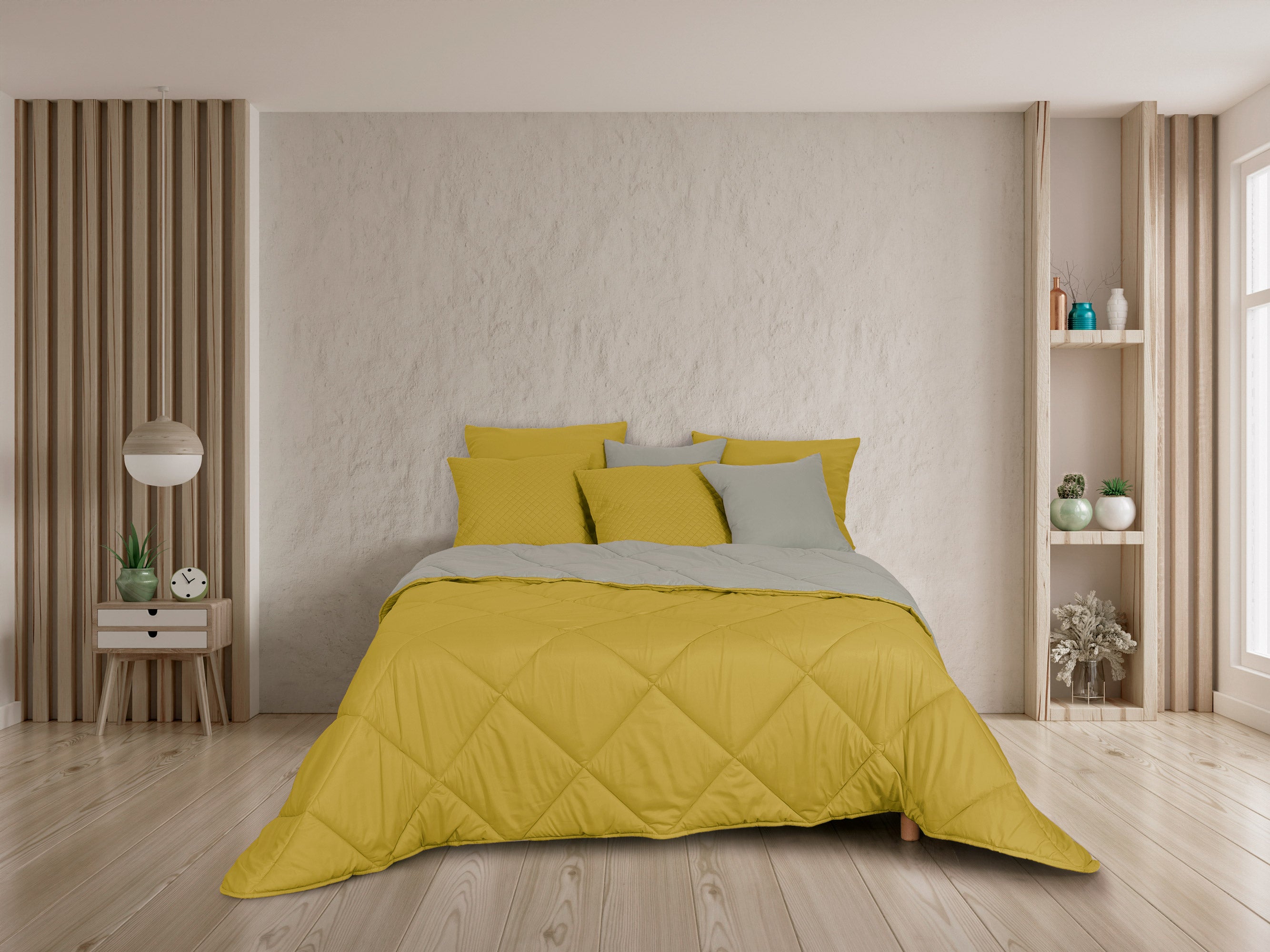 Edredom de Aquecimento Bicolor Amarelo e Cinza