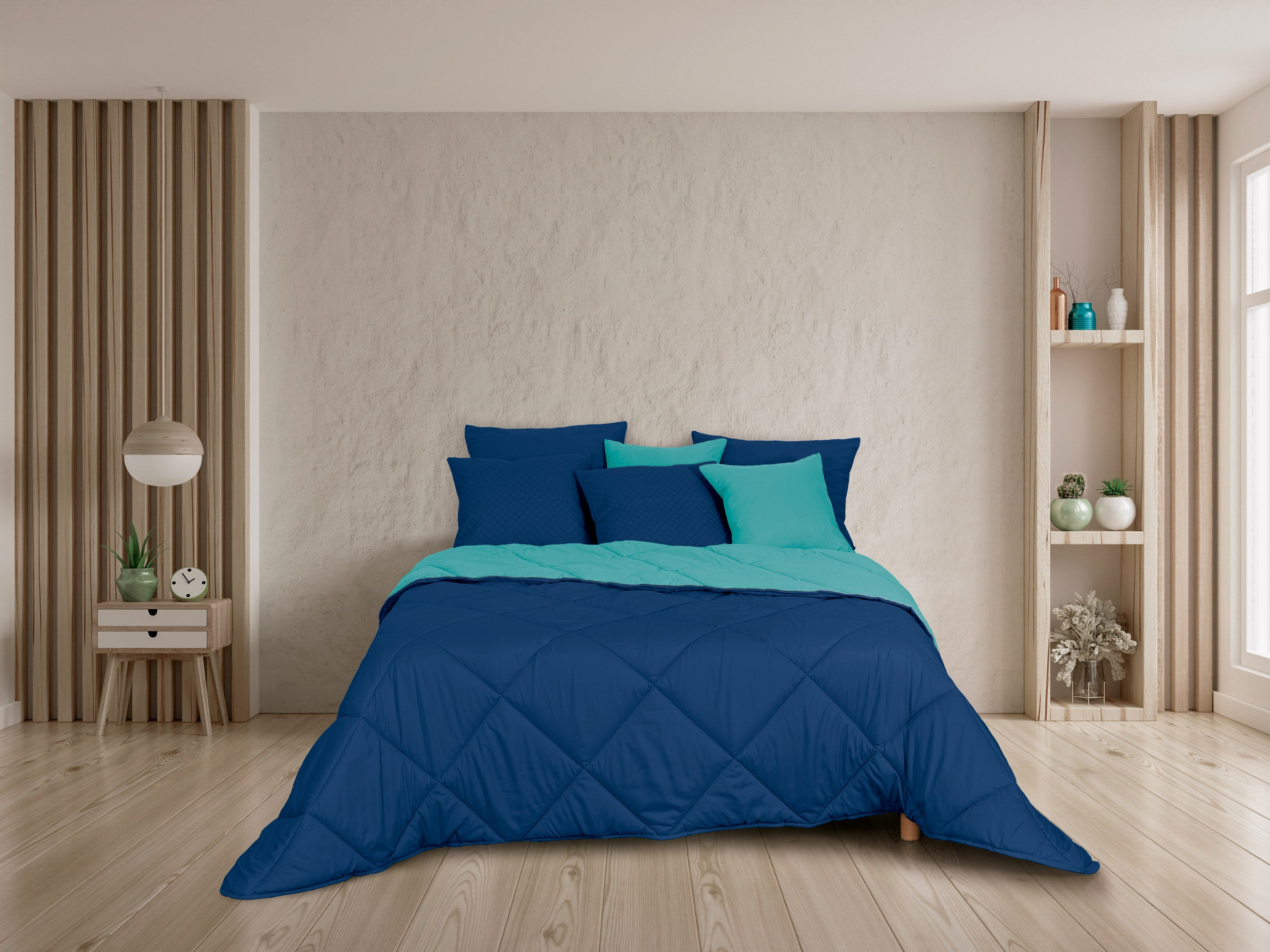 Edredón calefactor bicolor, azul oscuro y azul