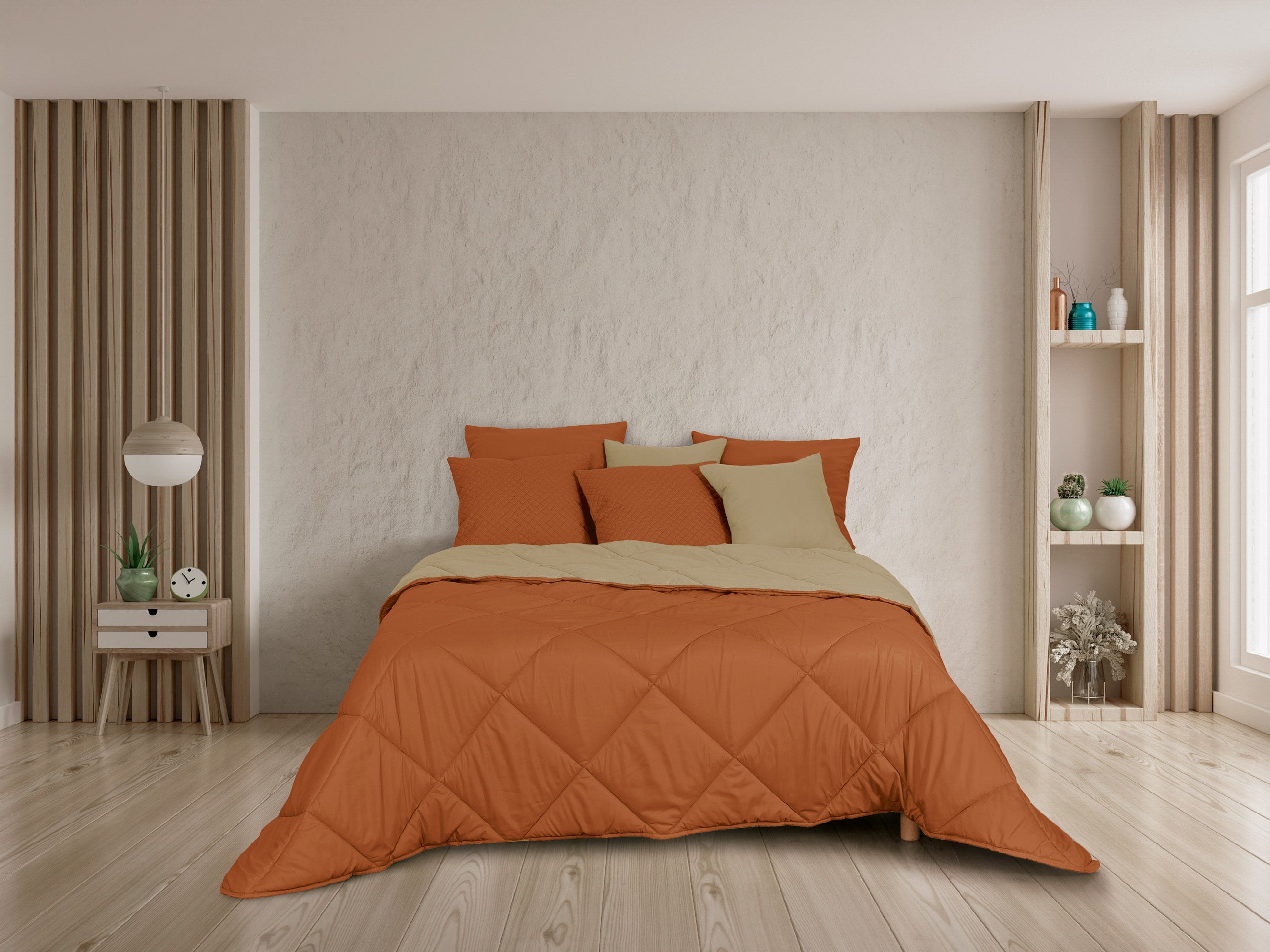 Almohadilla térmica bicolor en color teja y beige.