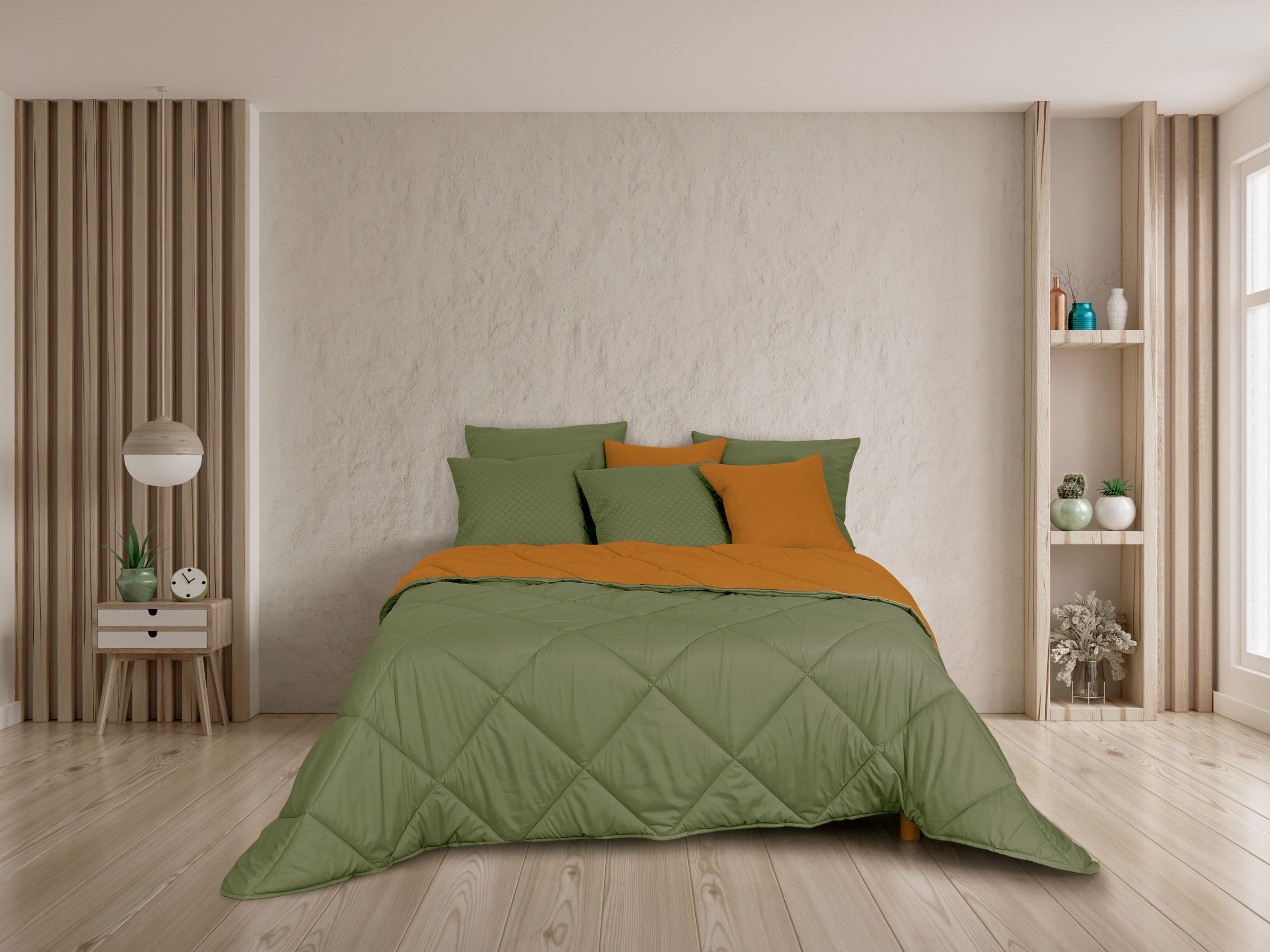 Edredom de Aquecimento Bicolor Verde Azeitona e Laranja