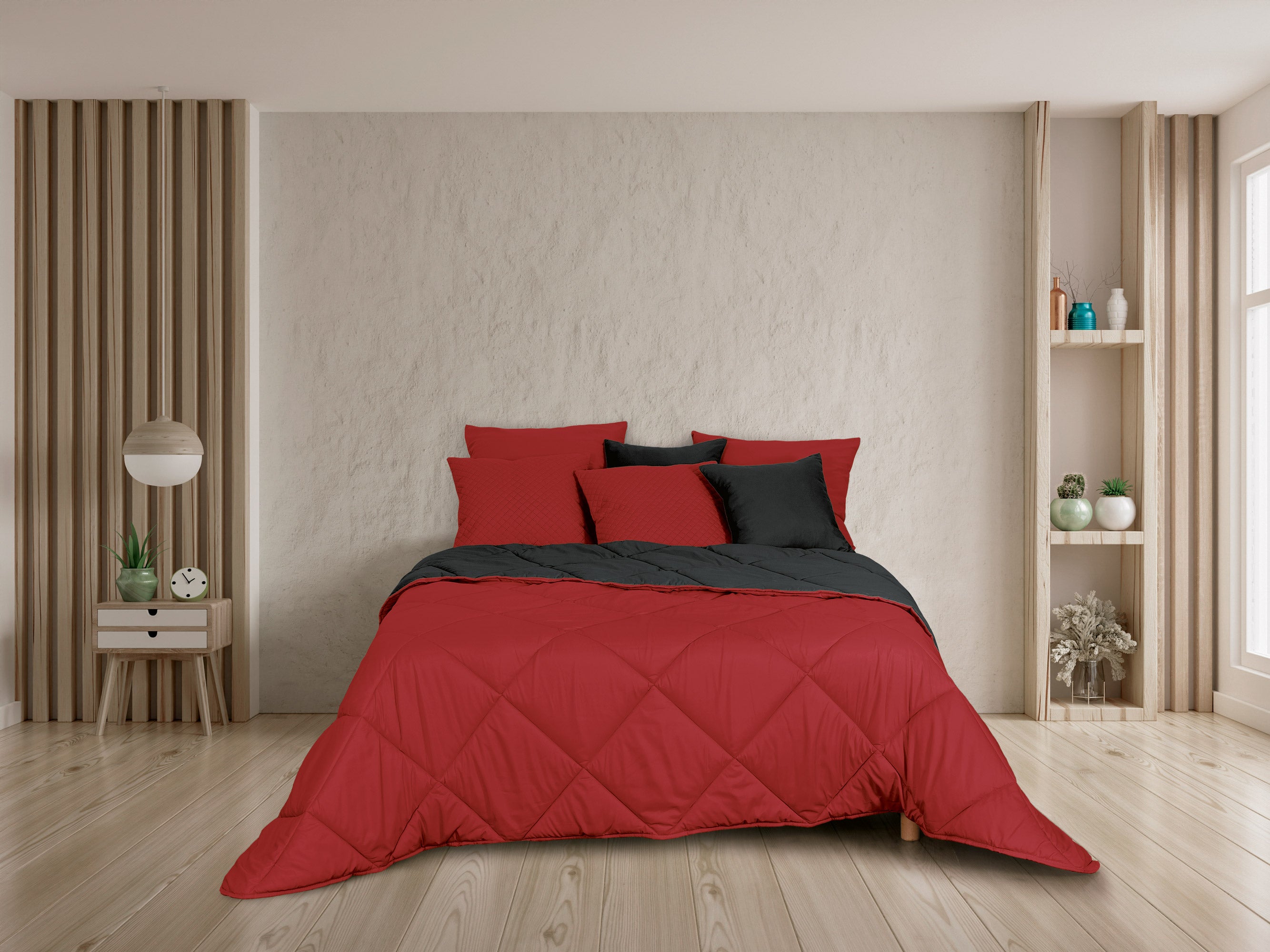 Edredón calefactor bicolor rojo y negro