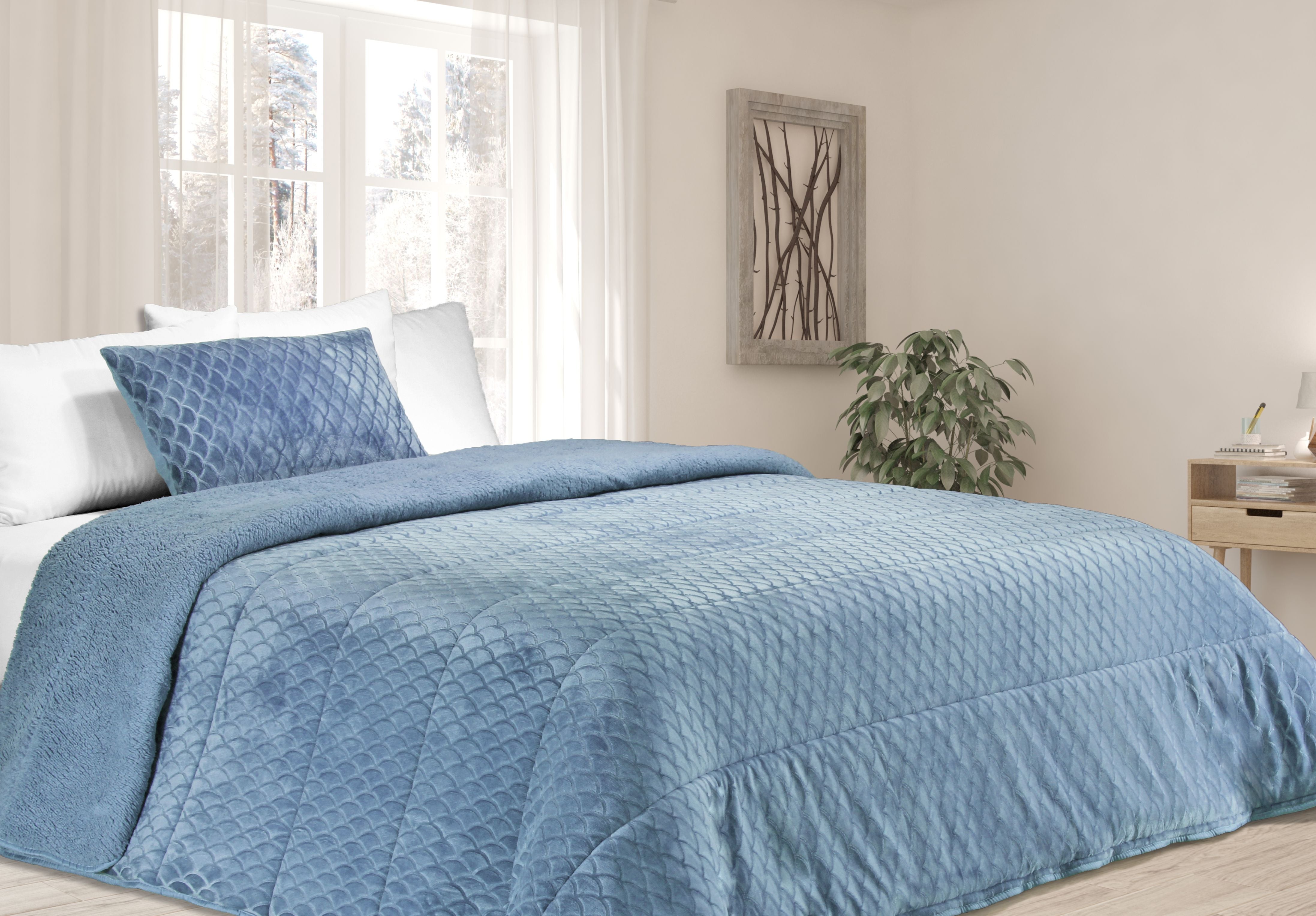 Edredom de Borrego Warm Conchas Azul