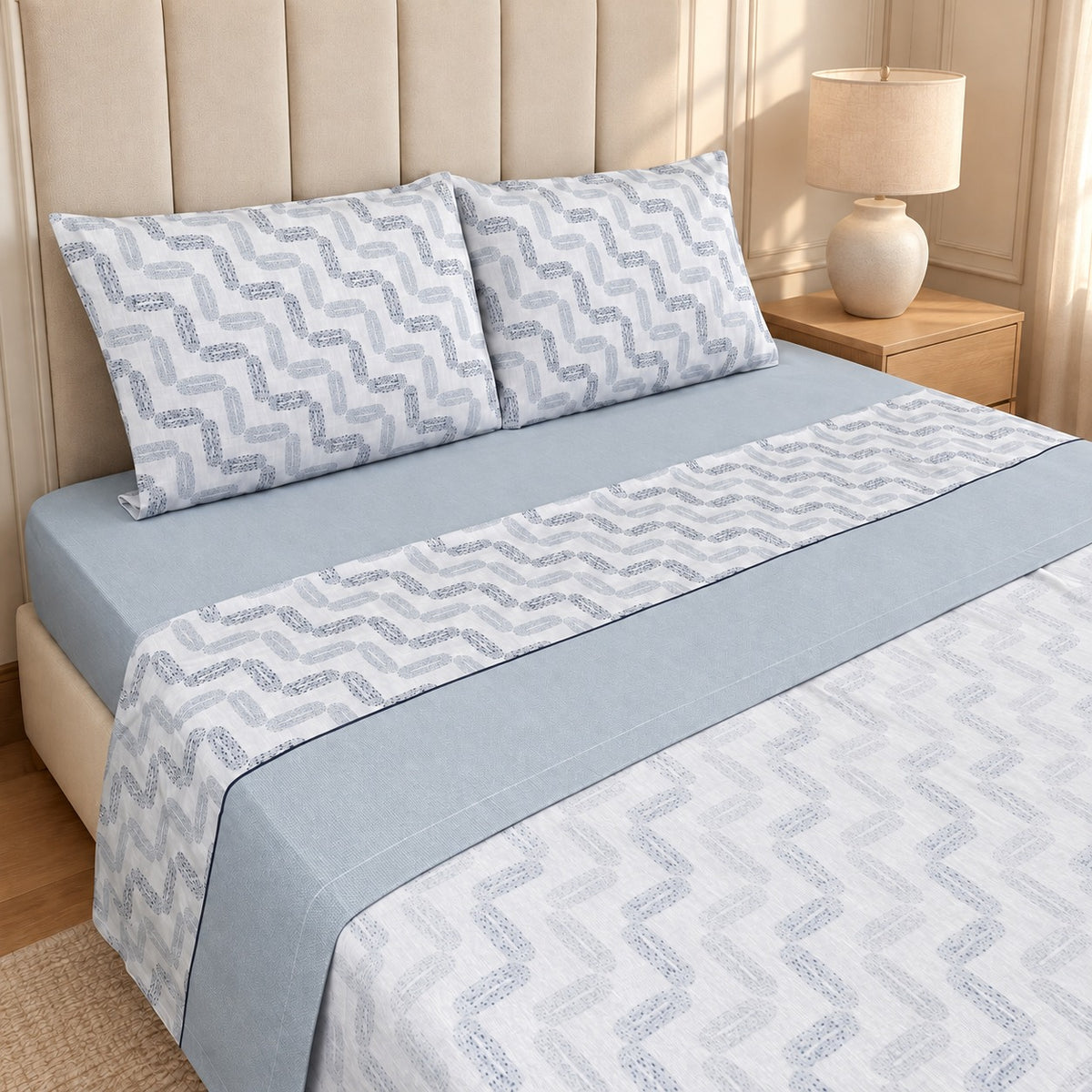 Jogo de Lençóis de Cama Flanela Mosaico Azul