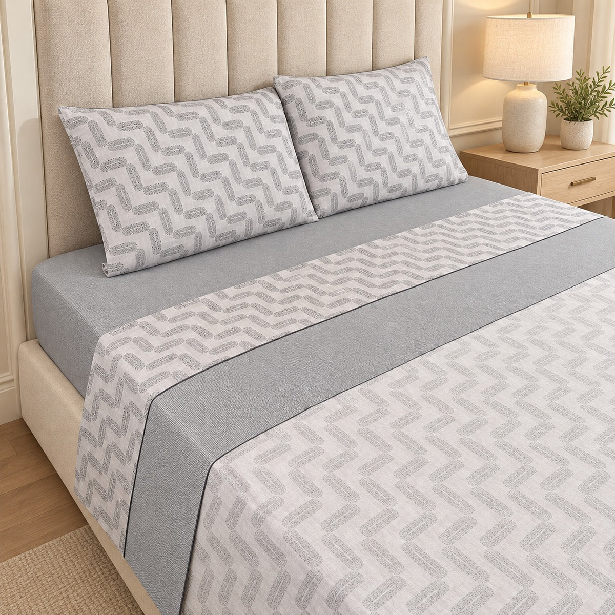 Jogo de Lençóis de Cama Flanela Mosaico Cinza