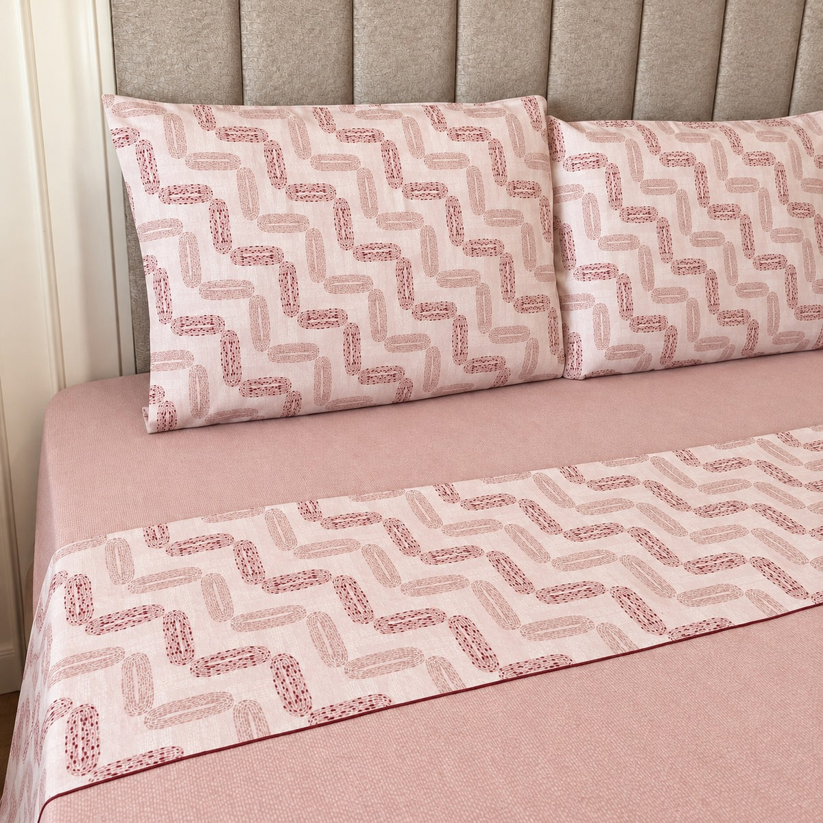 Jogo de Lençóis de Cama Flanela Mosaico Rosa