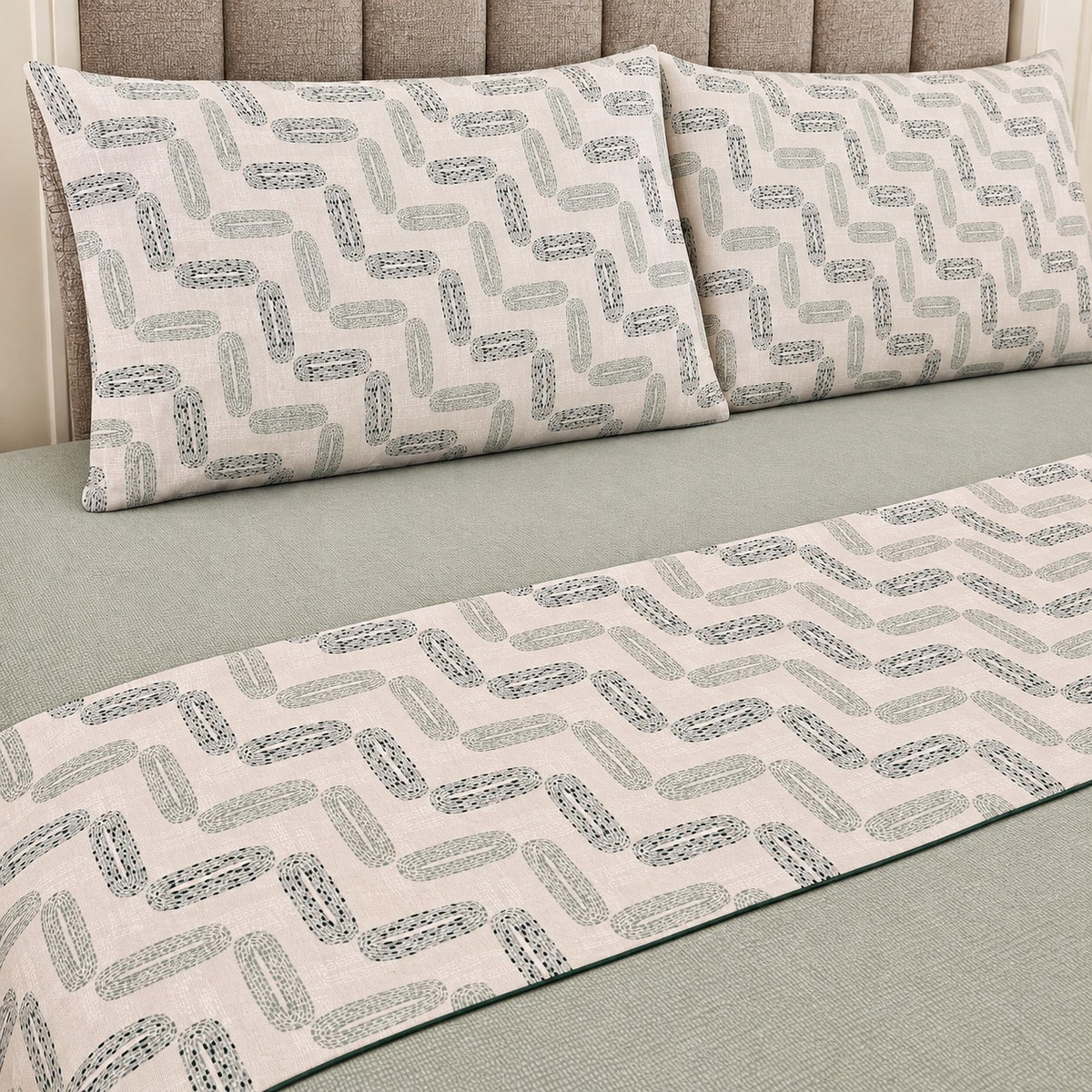 Jogo de Lençóis de Cama Flanela Mosaico Verde