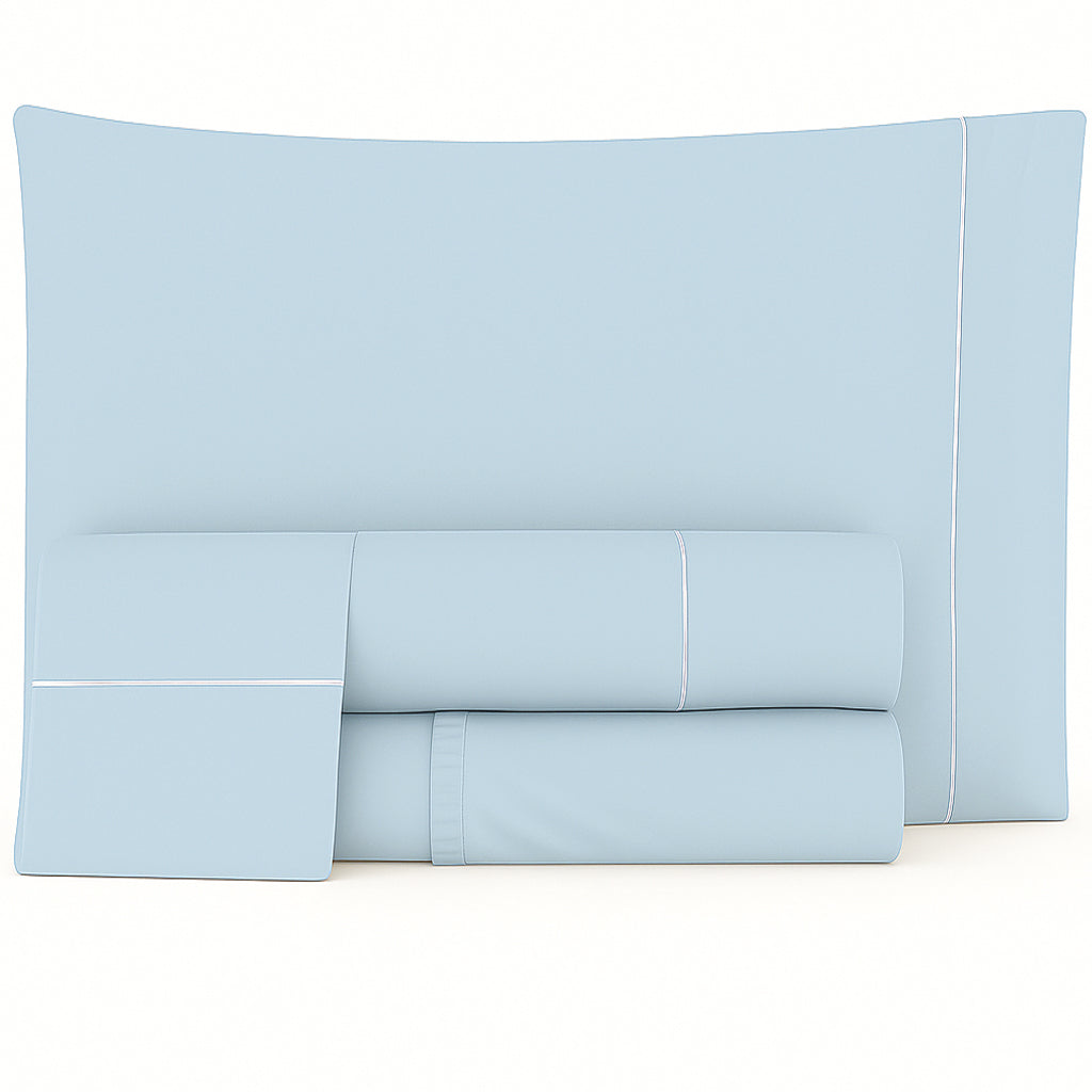 Jogo de Lençóis de Cama Algodão Percal 400 Fios Azul Névoa