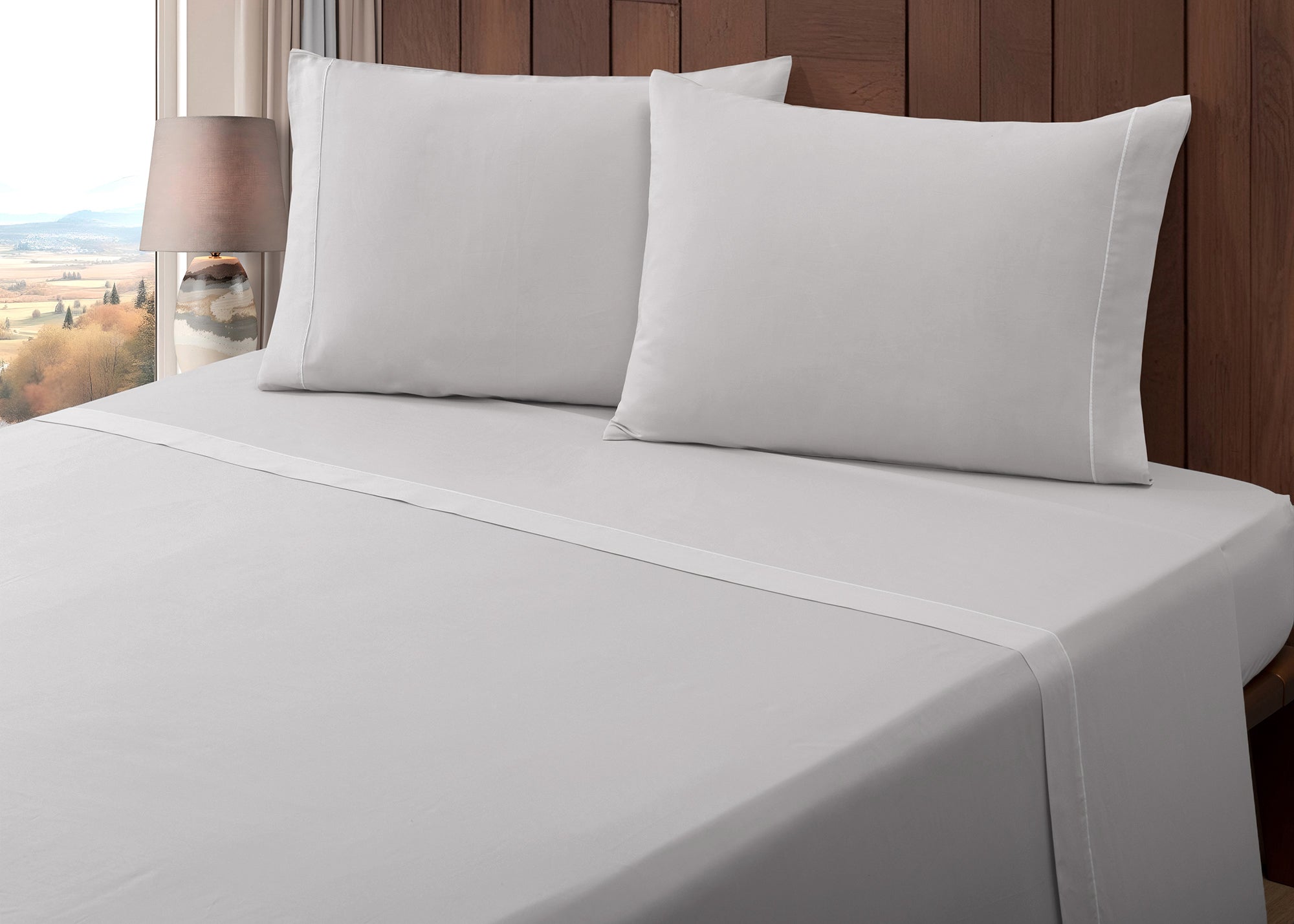 Jogo de Lençóis de Cama Algodão Percal 400 Fios Cinza Claro