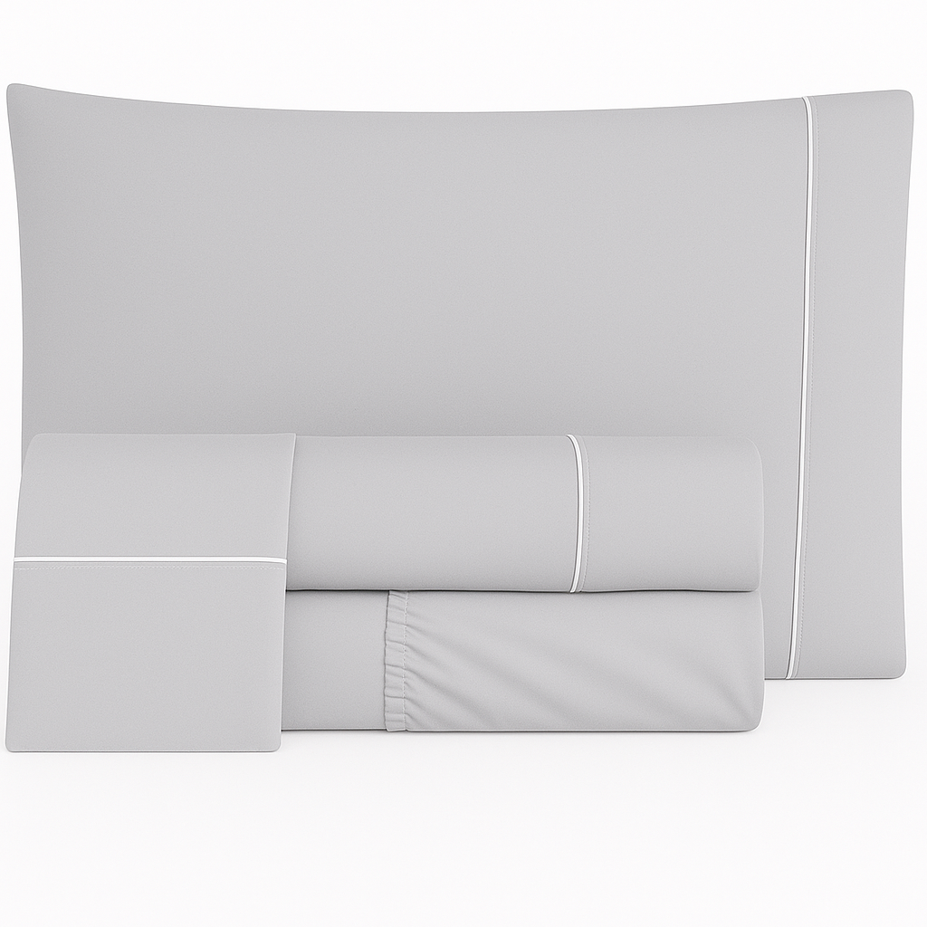 Jogo de Lençóis de Cama Algodão Percal 400 Fios Cinza Claro