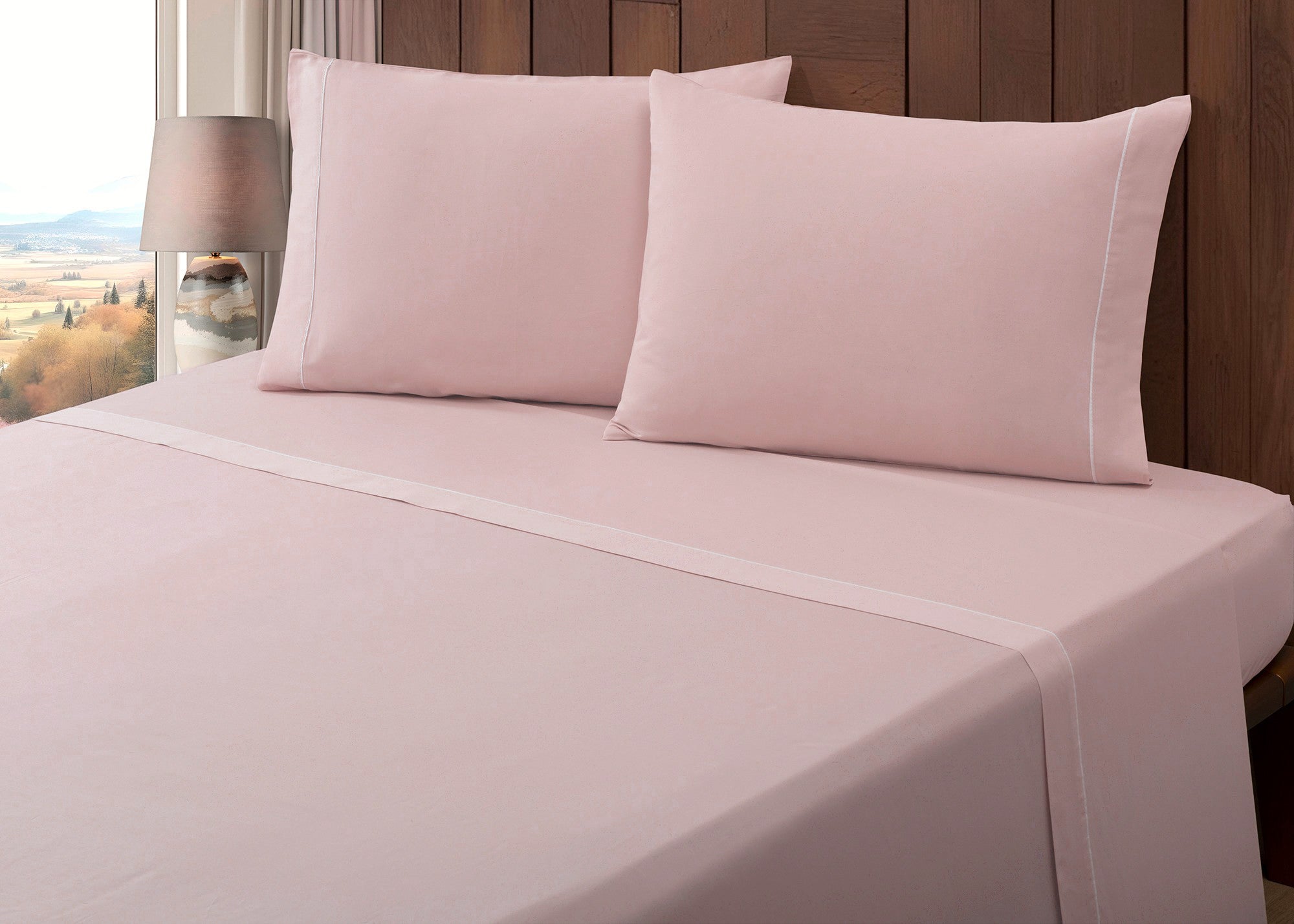 Jogo de Lençóis de Cama Algodão Percal 400 Fios Rosa Pêssego