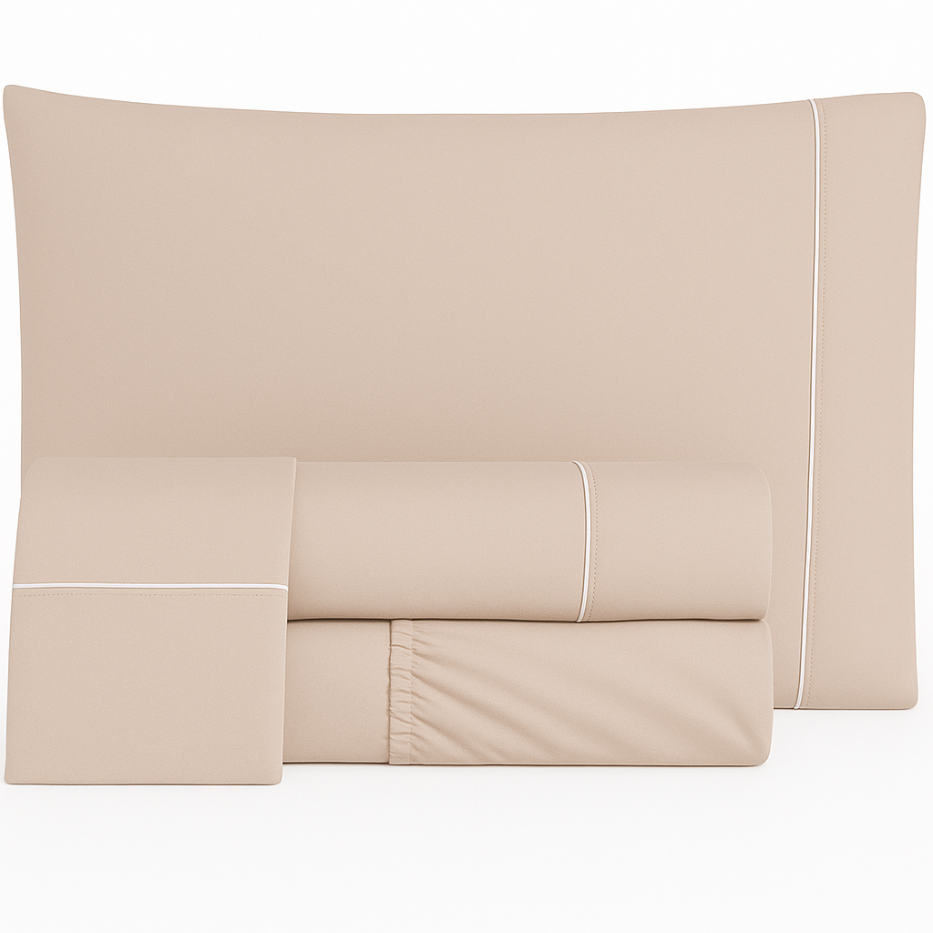 Jogo de Lençóis de Cama Algodão Percal 400 Fios Taupe
