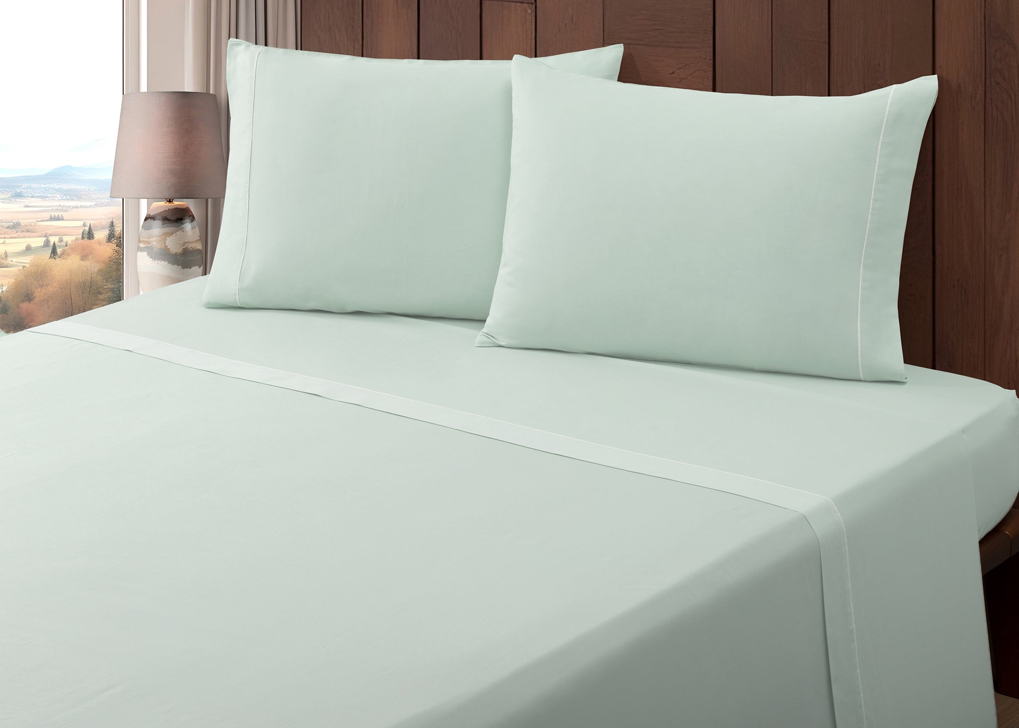 Jogo de Lençóis de Cama Algodão Percal 400 Fios Verde Água