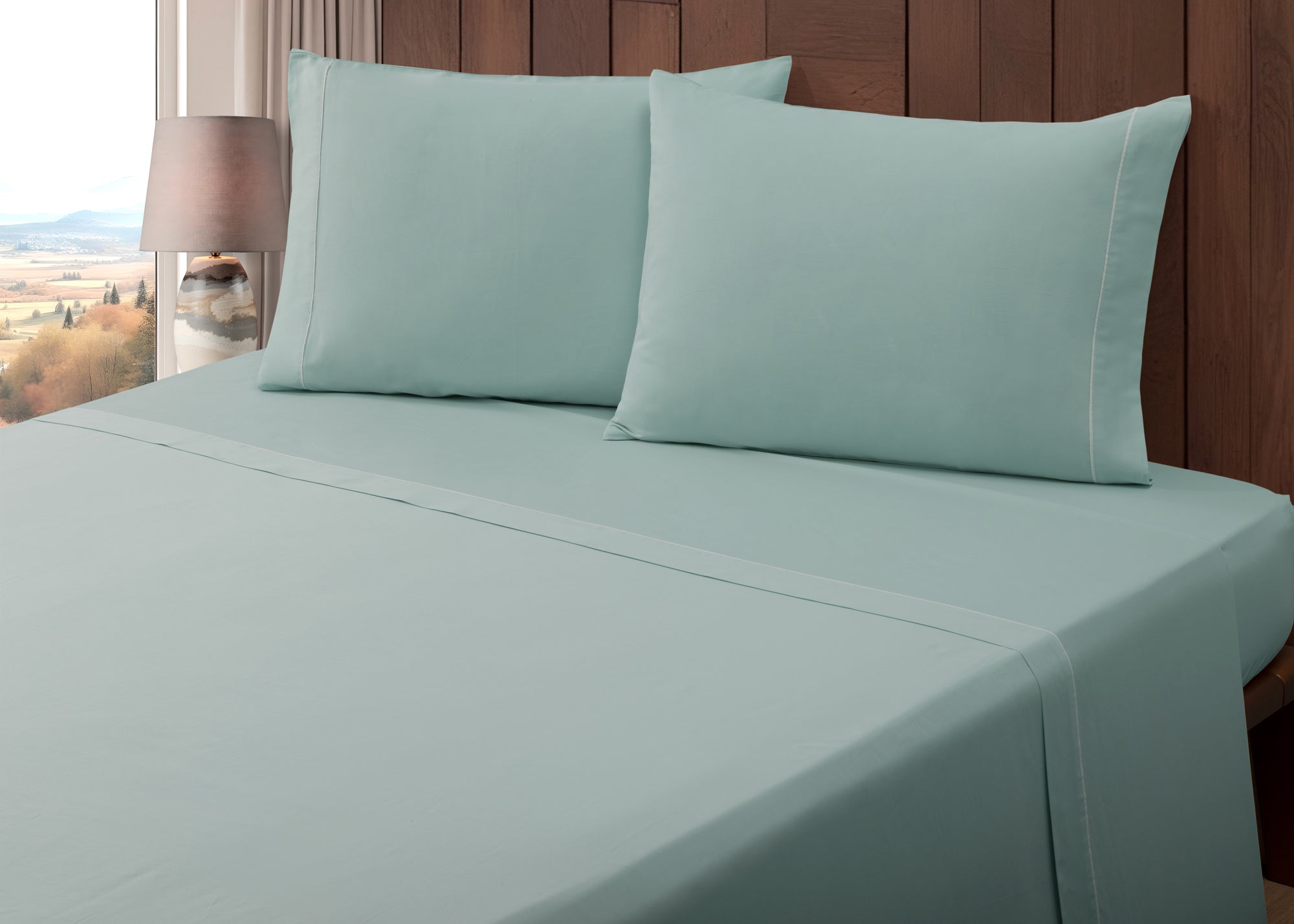 Jogo de Lençóis de Cama Algodão Percal 400 Fios Verde Eucalipto