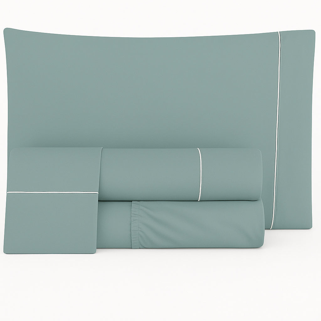 Jogo de Lençóis de Cama Algodão Percal 400 Fios Verde Eucalipto