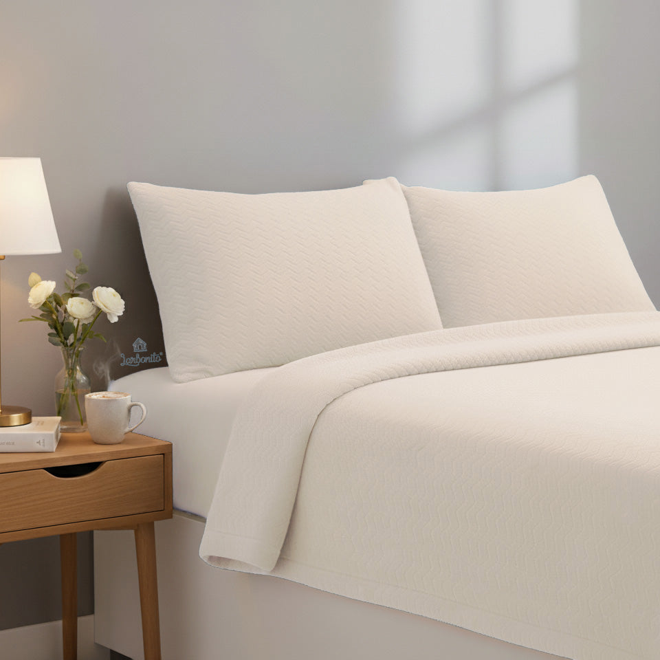 Jogo de Cama de Coralina Liso ZigZag Pérola