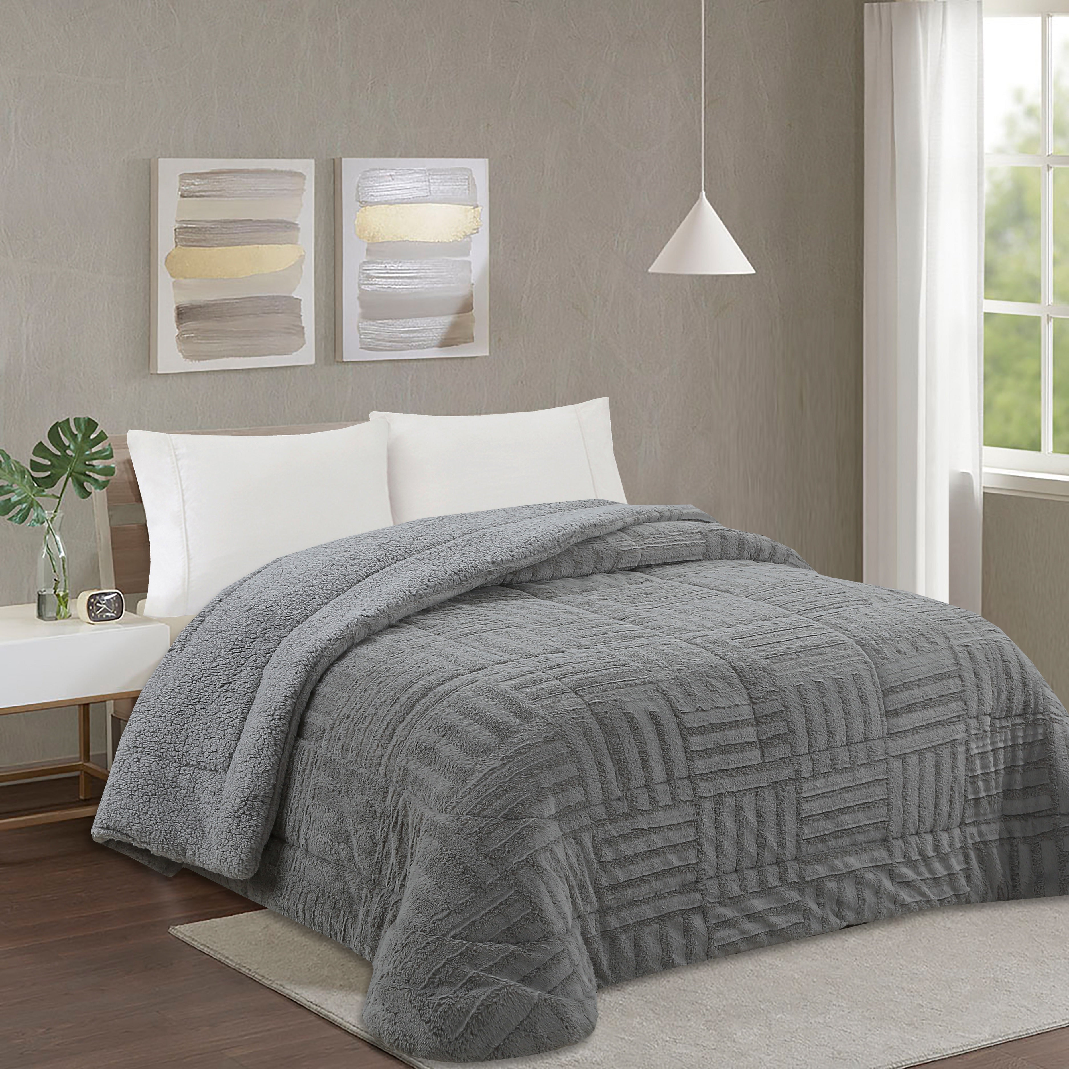 Edredom Pêlo de Borrego Óscar Cinza