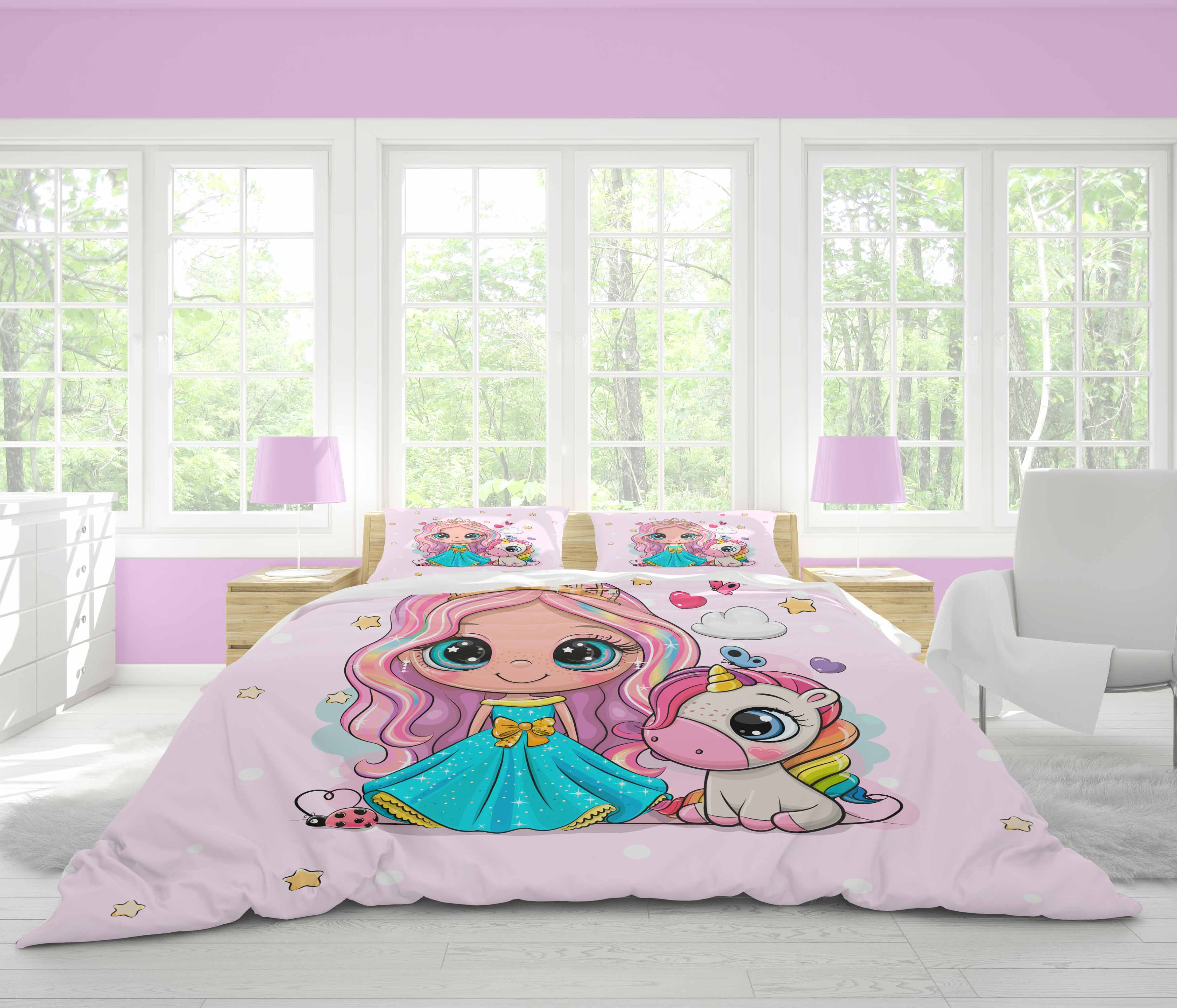 Edredom de Criança Unicórnio e Princesa