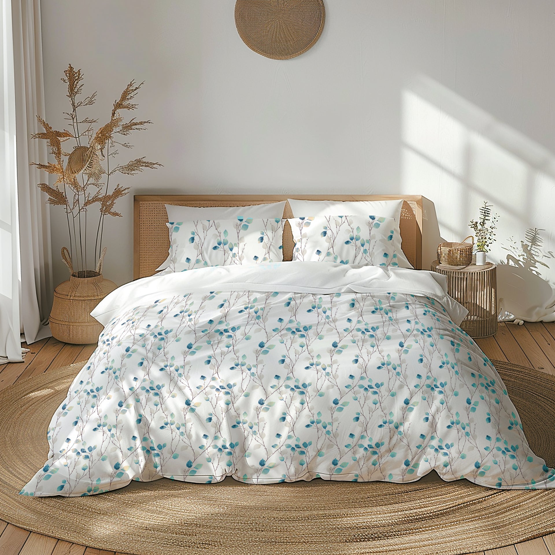 Capa de Edredom Folhas - Verde e Azul