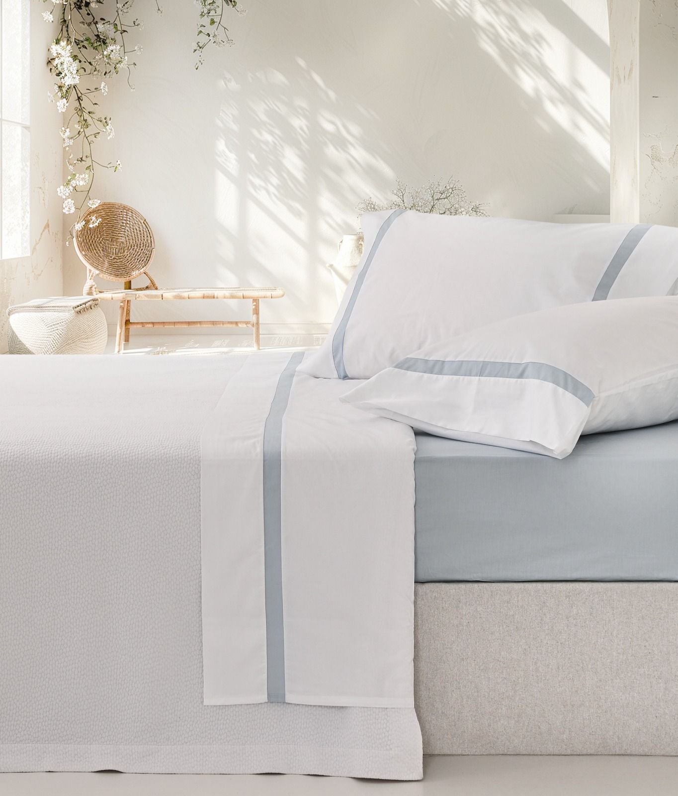 Lençóis Risca Percal 300 Fios - Azul