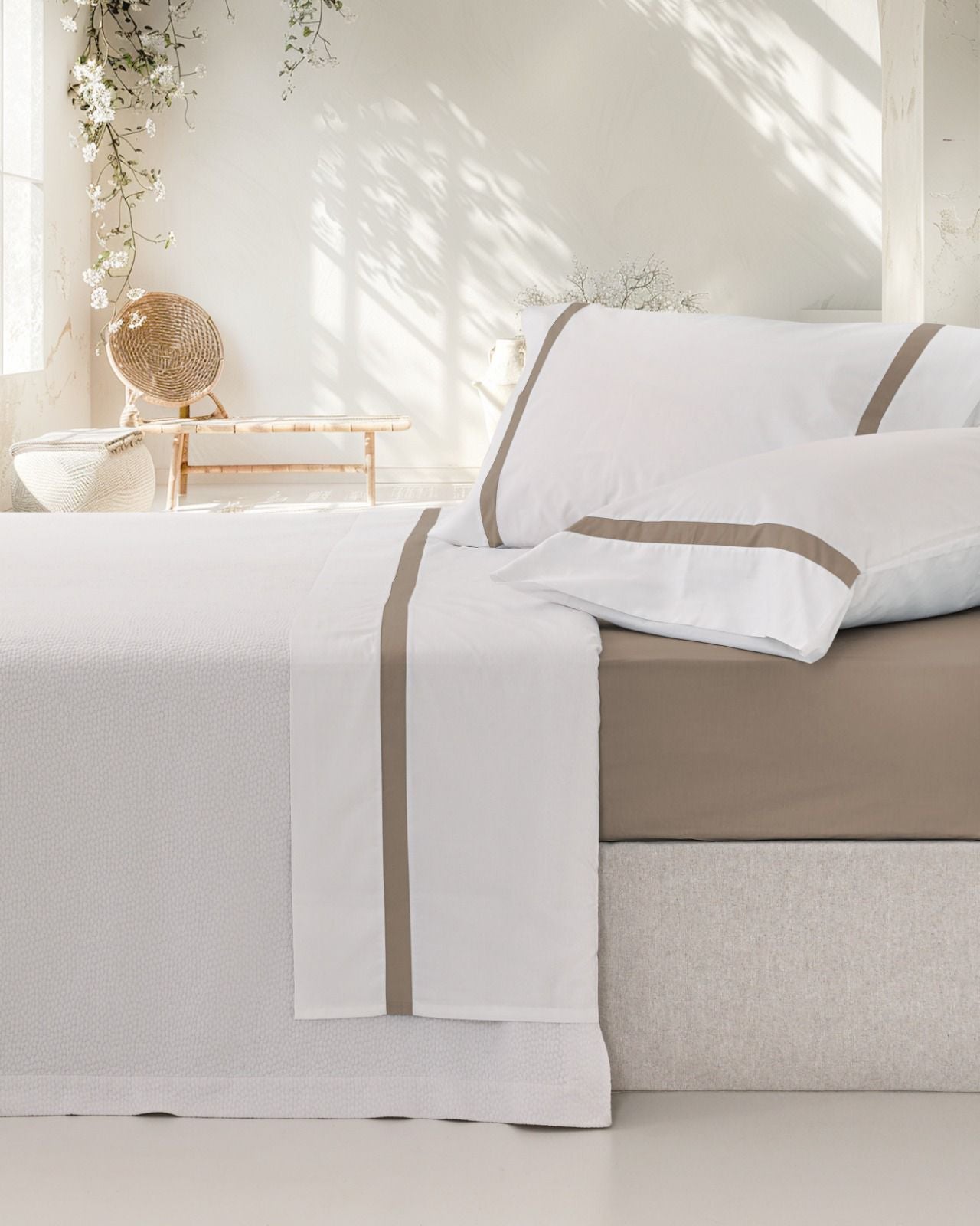 Lençóis Risca Percal 300 Fios - Castanho