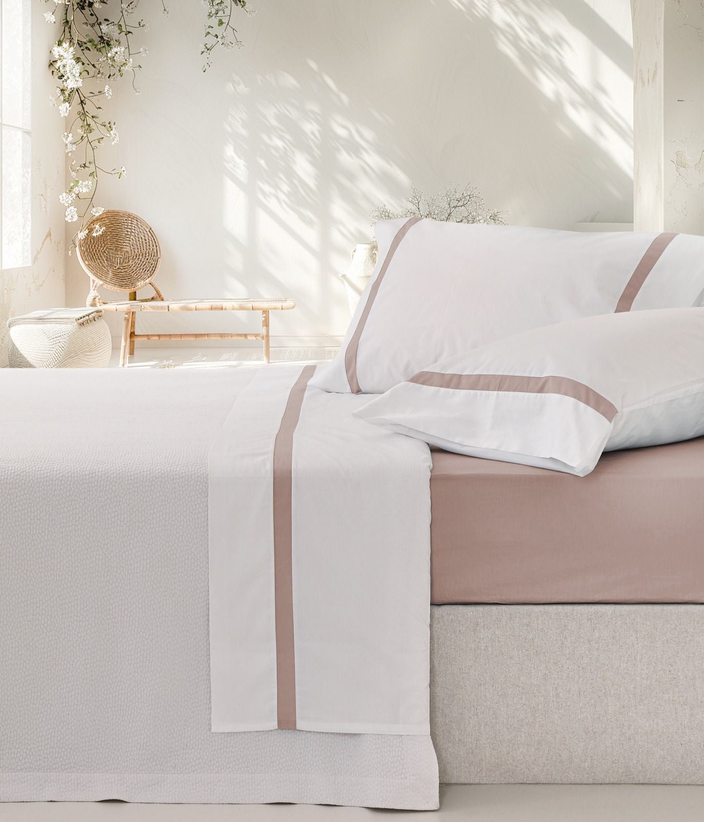 Lençóis Risca Percal 300 Fios - Rosa