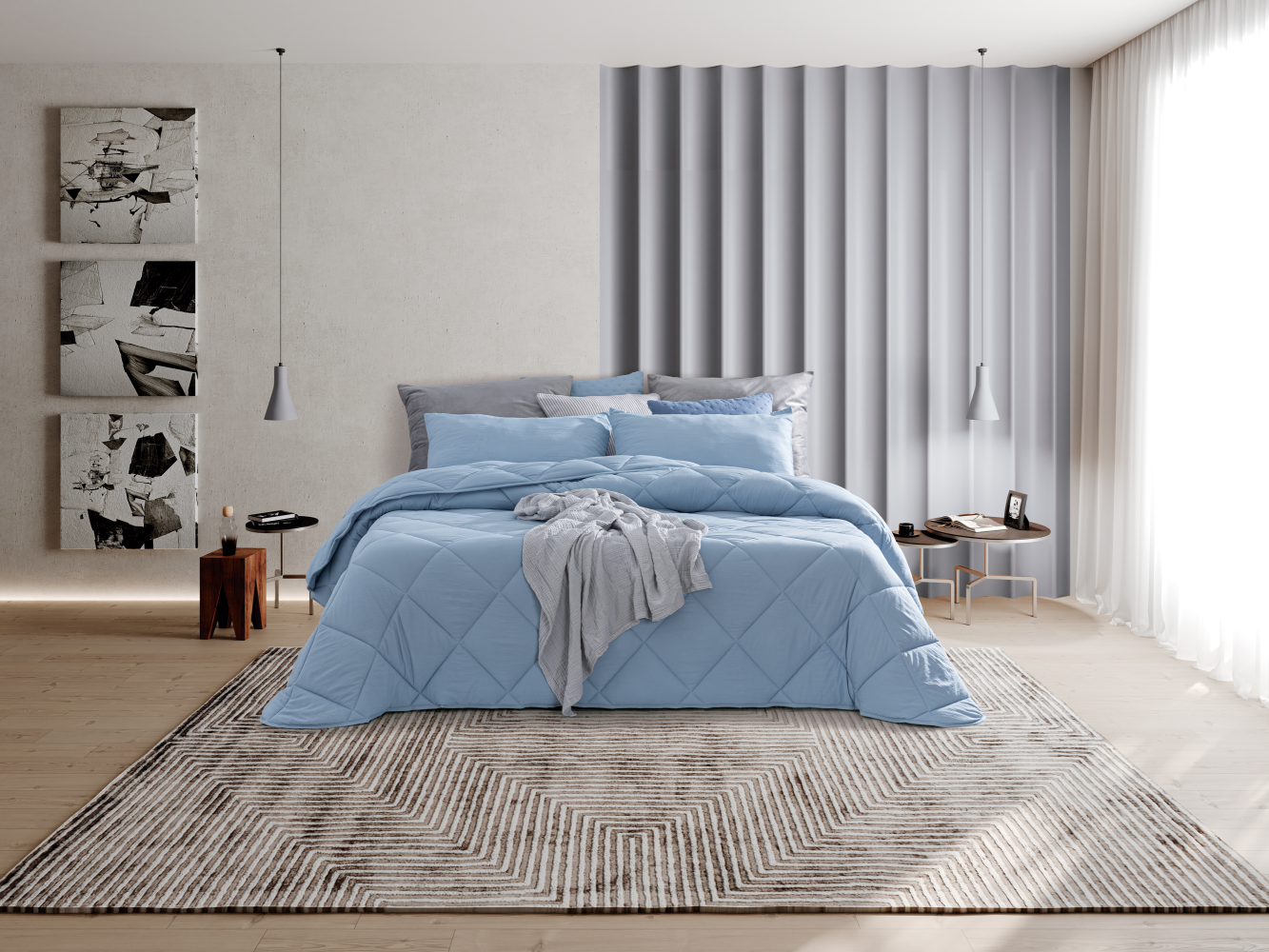 Edredom Yana de Microfibra Suave para Outono e Inverno - 230 g/m², 100% Poliéster, disponível em vários tamanhos (observar prazo para King Size) com inclusão de almofadas para edredons de casal. Fabricado em Portugal.
