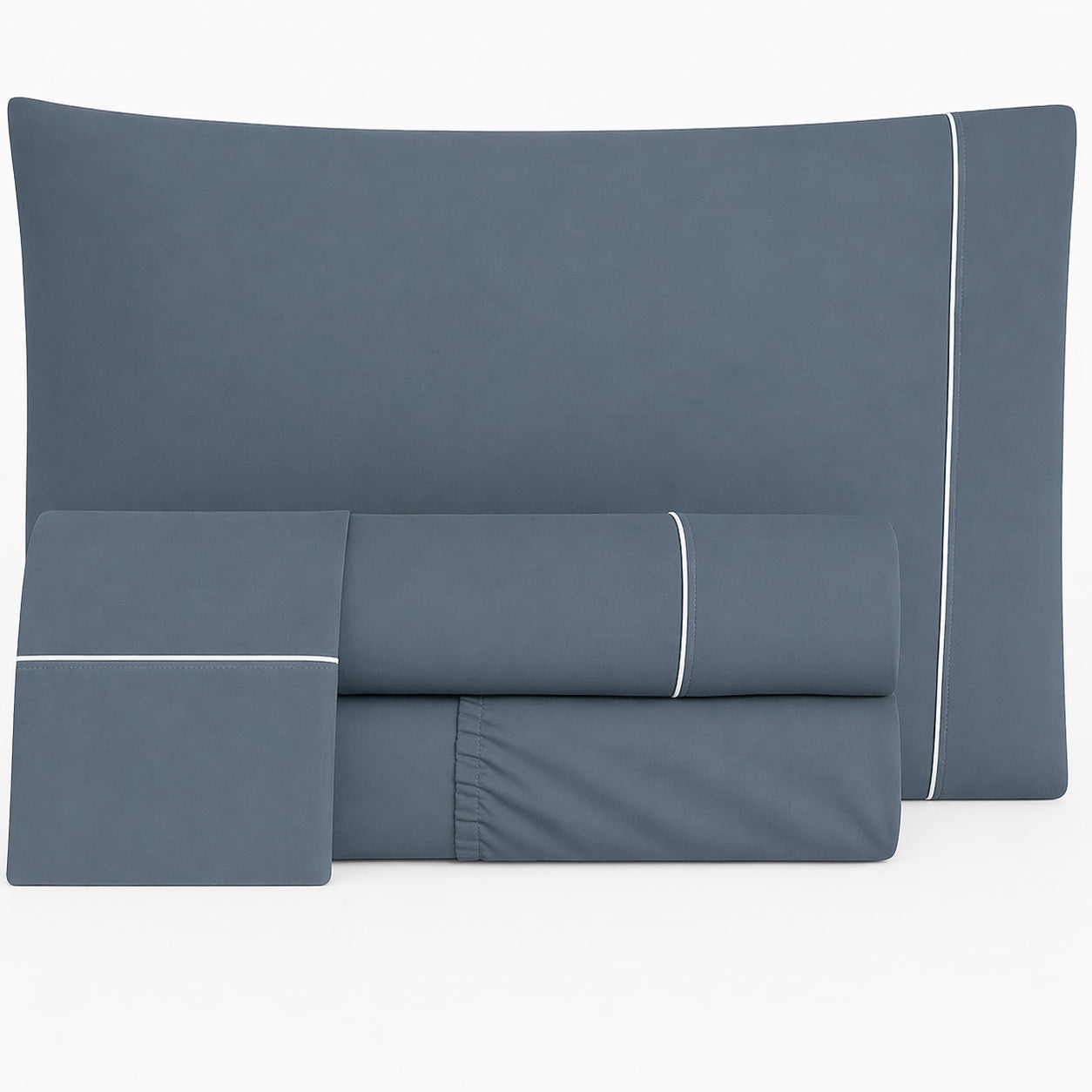 Jogo de Lençóis de Cama Algodão Cetim - 400 Fios Azul Ardósia