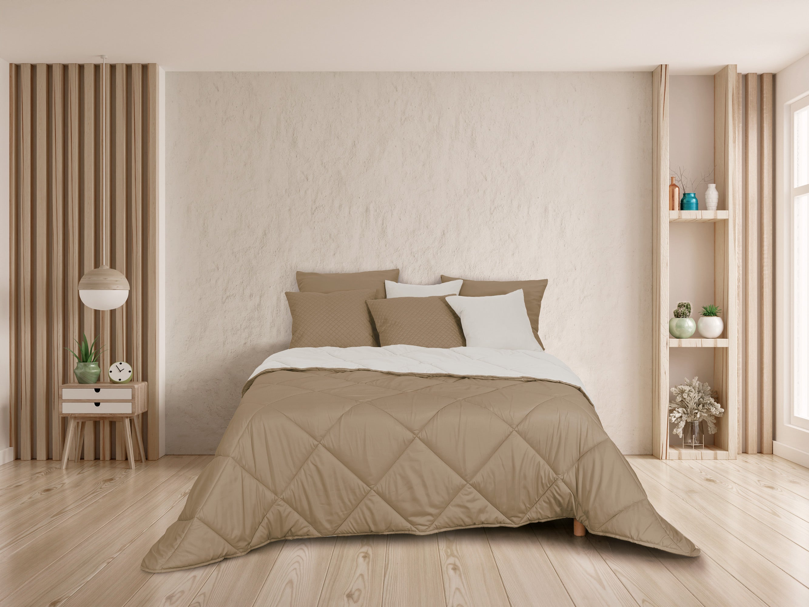 Almohadilla térmica bicolor en gris topo y perla