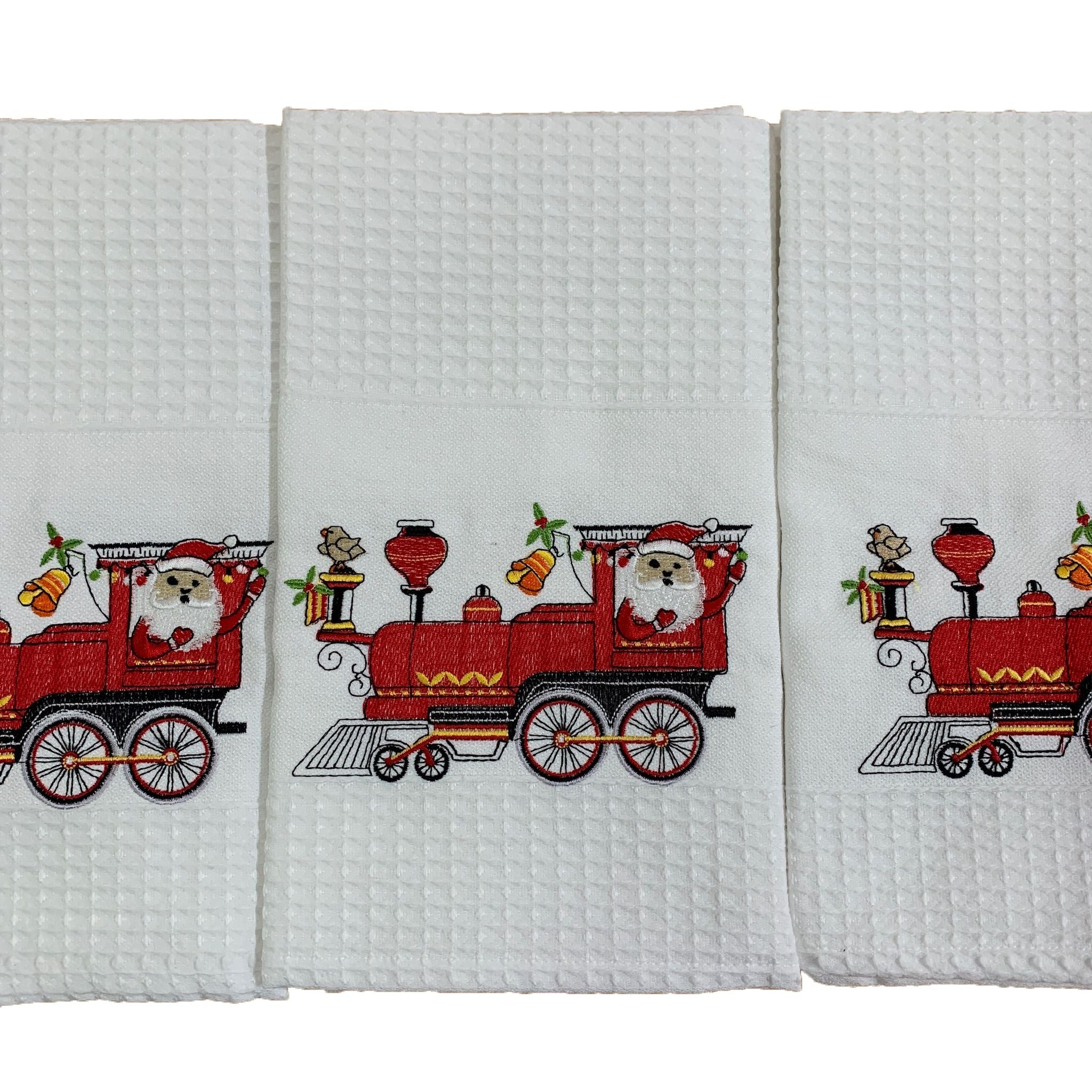 Panos Bordados de Favo e Turco de Natal Comboio do Pai Natal