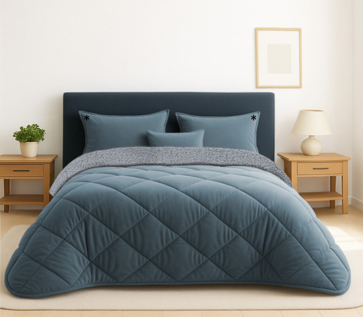 Edredom de Veludo e Borrego Velusoft Azul