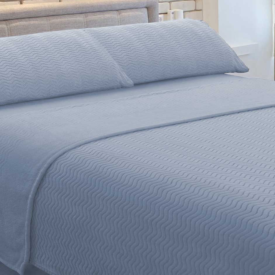 Lençóis de Cama Coralina Lisos ZigZag Azul