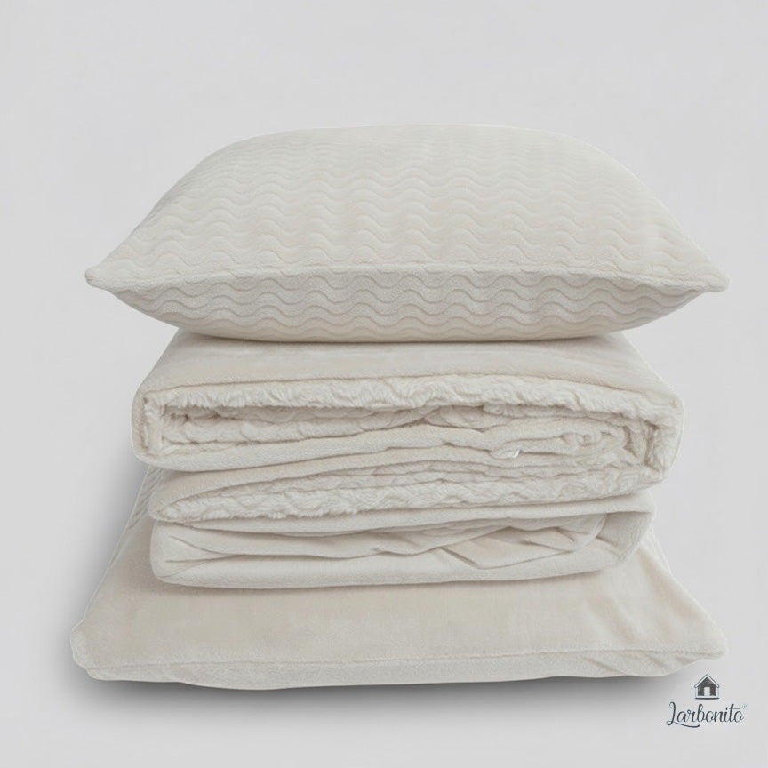 Jogo de Cama de Coralina Liso ZigZag Pérola