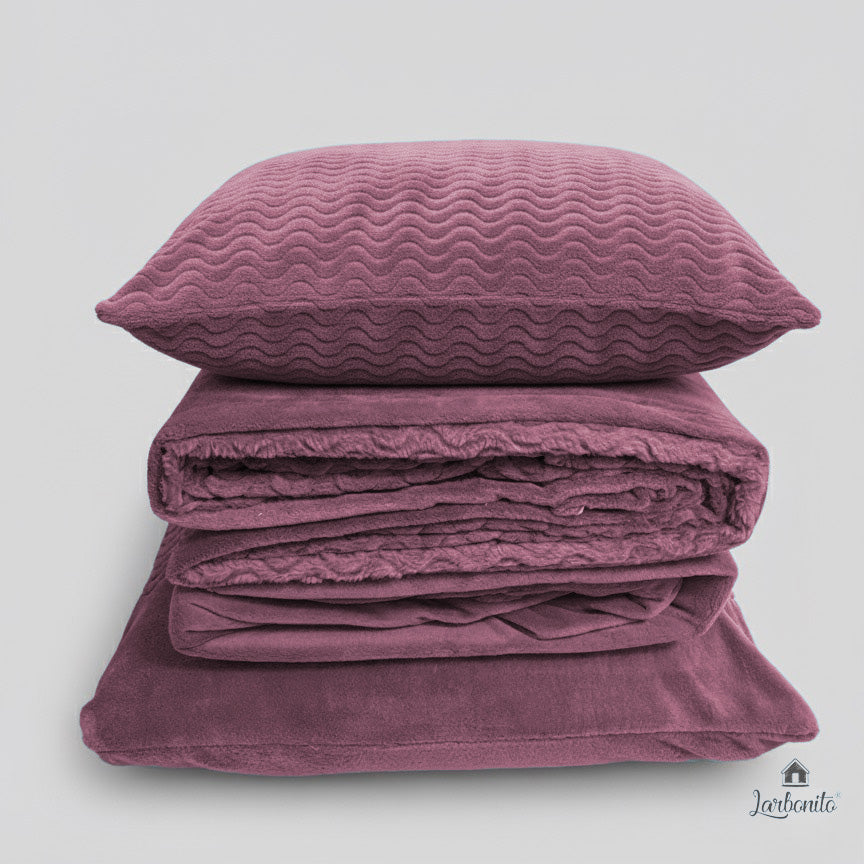 Jogo de Cama de Coralina Liso ZigZag Rosa Velho