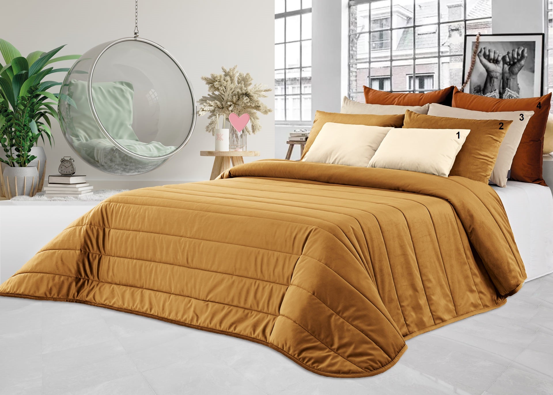 Edredom de Veludo Tango Mostarda - Larbonito