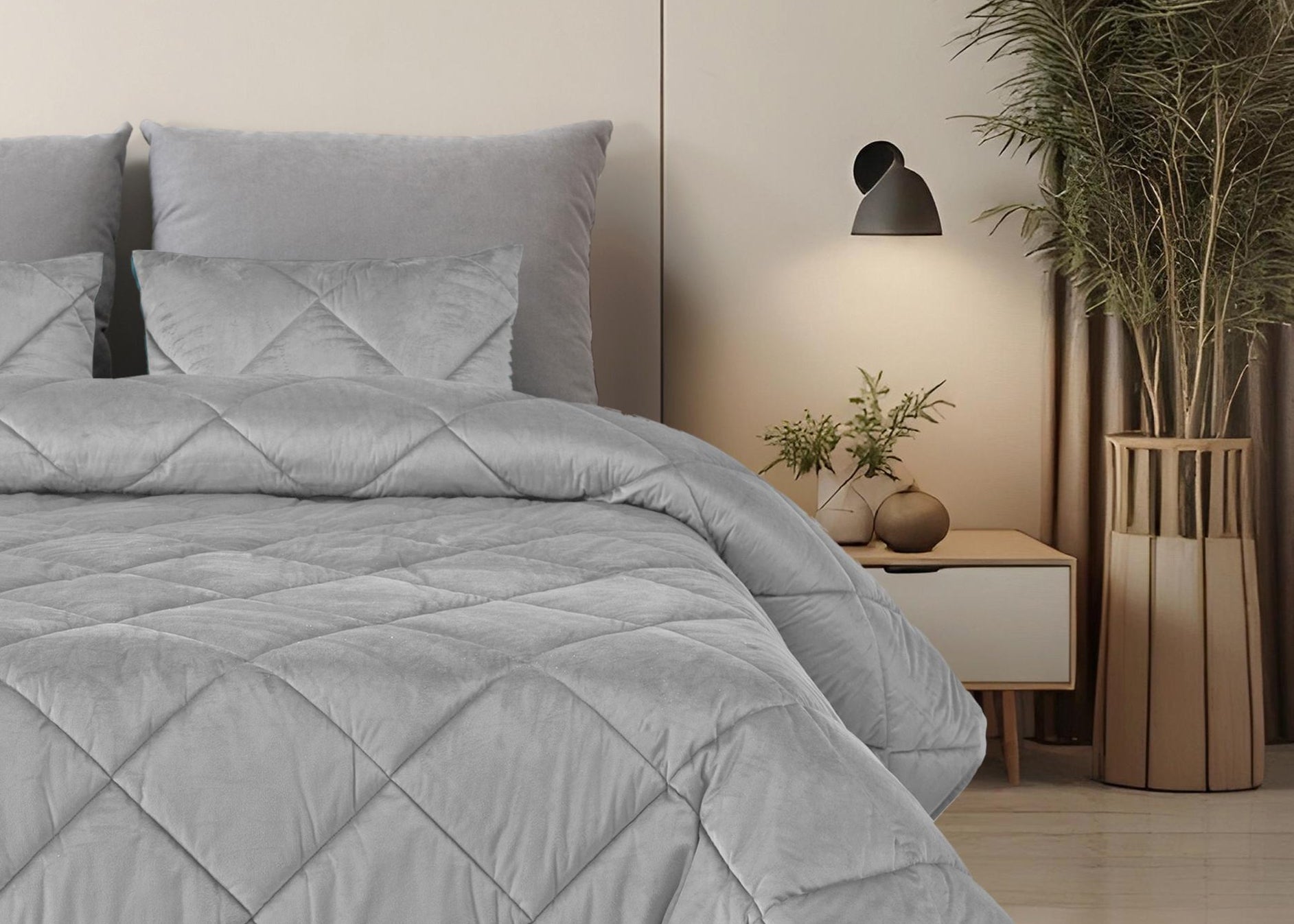 Edredom de Veludo Velvet Cristal Cinza