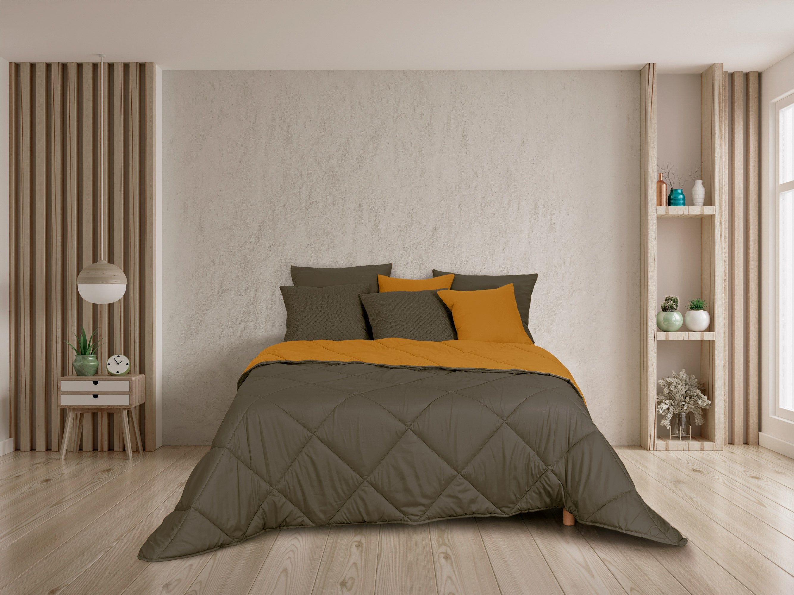 Edredón cálido de dos tonos en caqui y naranja 