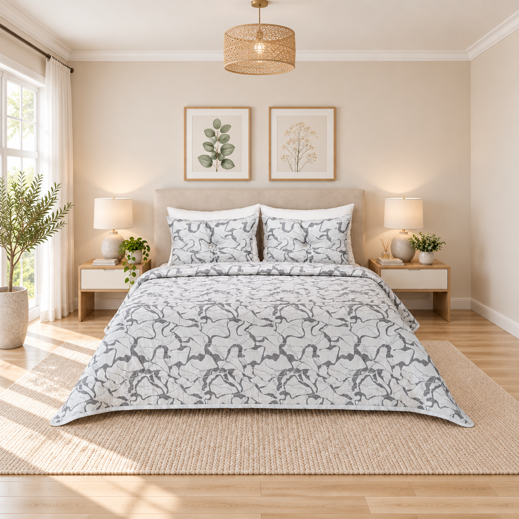 Edredão de Jacquard Calacatta Cinza Claro