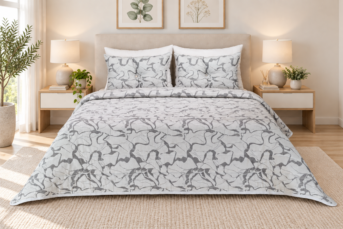 Edredão de Jacquard Calacatta Cinza Claro