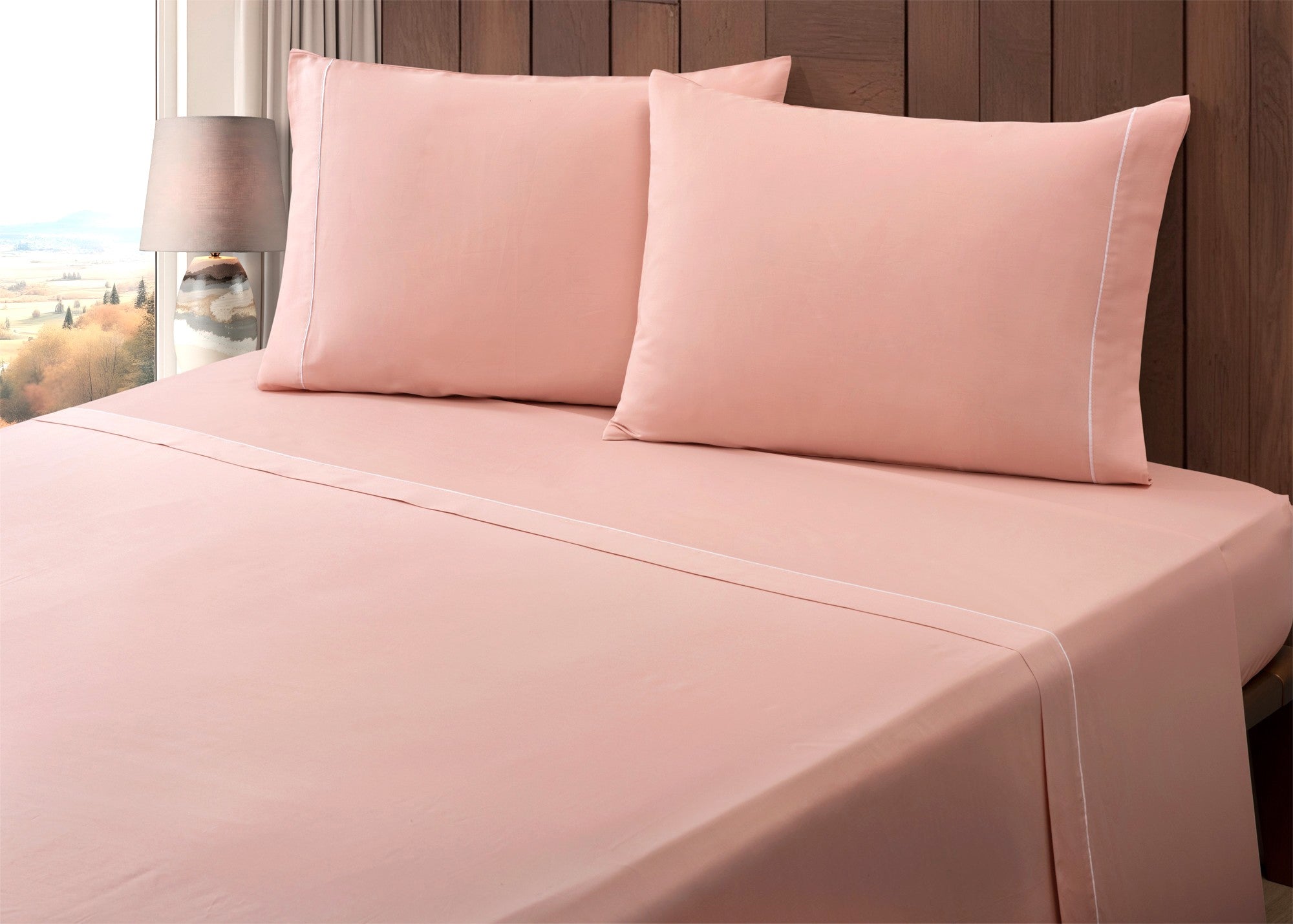 Jogo de Lençóis de Cama Algodão Percal 400 Fios Rosa Pêssego