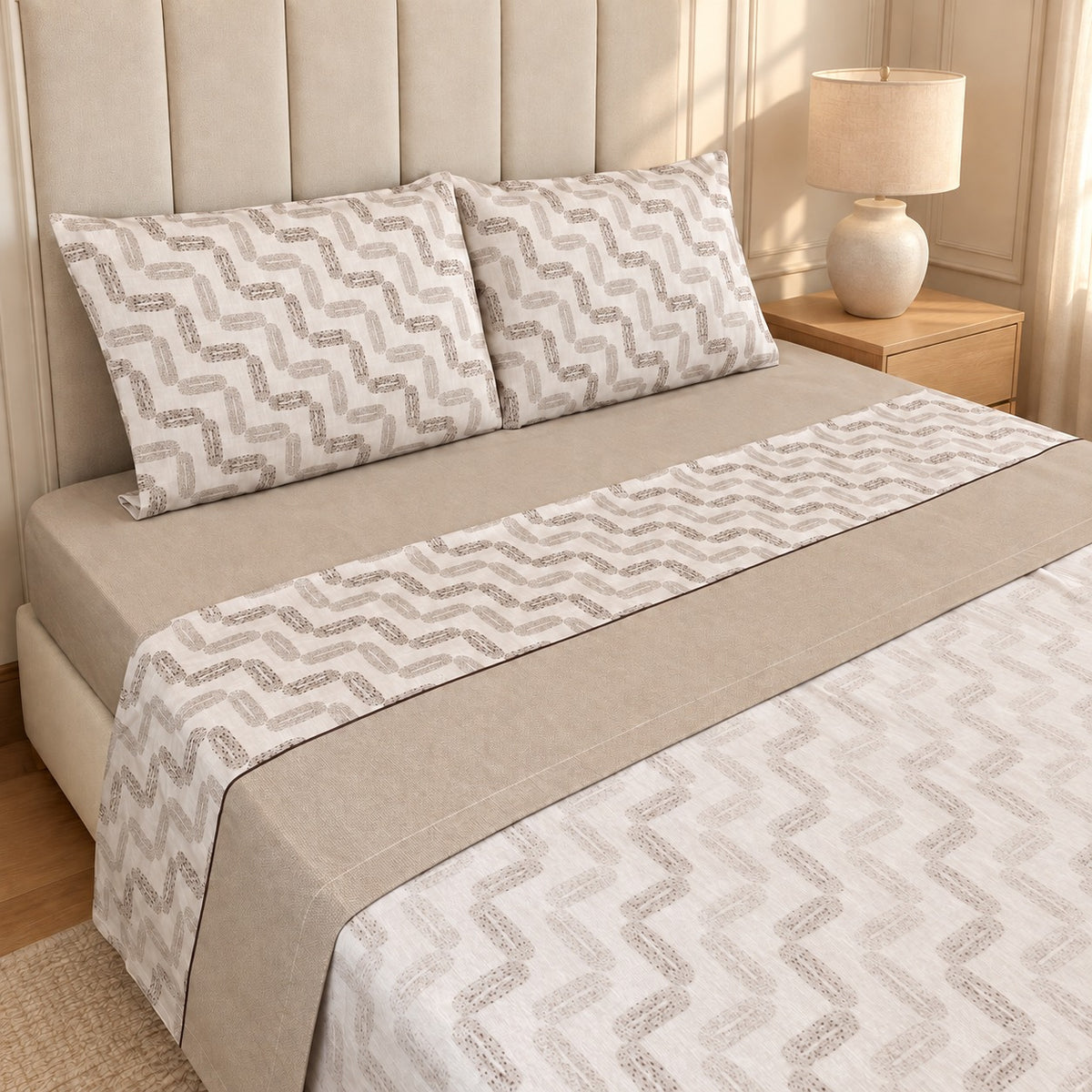 Jogo de Lençóis de Cama Flanela Mosaico Bege