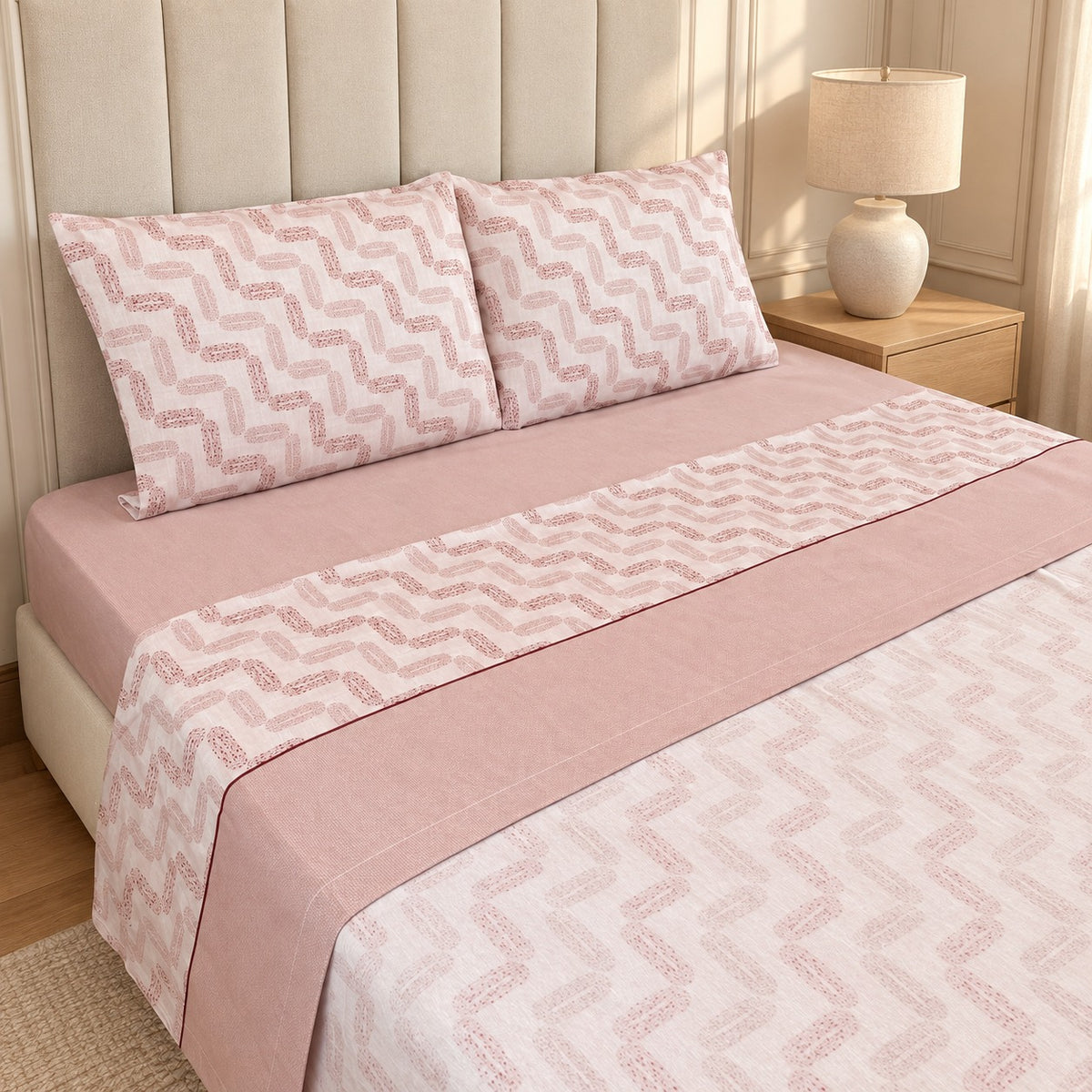 Jogo de Lençóis de Cama Flanela Mosaico Rosa