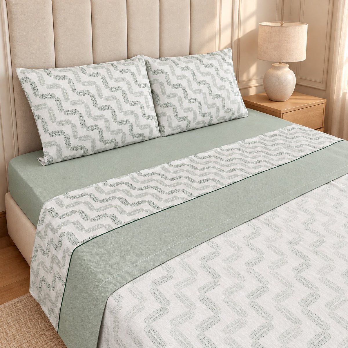 Jogo de Lençóis de Cama Flanela Mosaico Verde