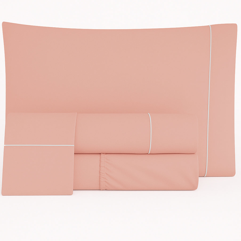 Jogo de Lençóis de Cama Algodão Percal 400 Fios Rosa Pêssego