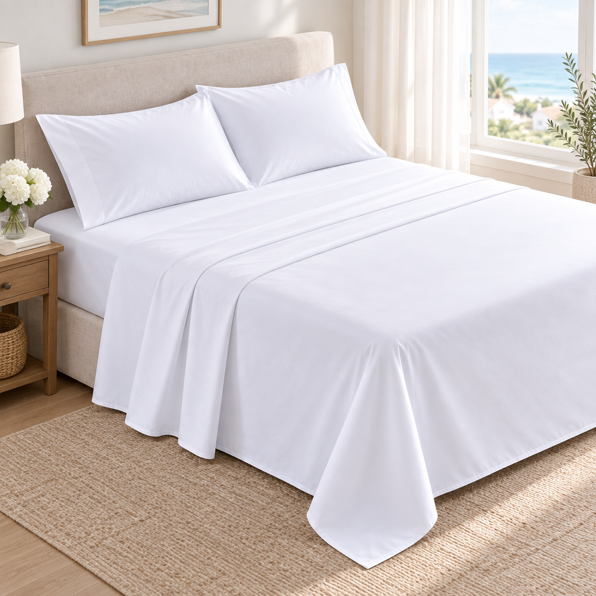 Jogo de Lençóis de Cama Brancos