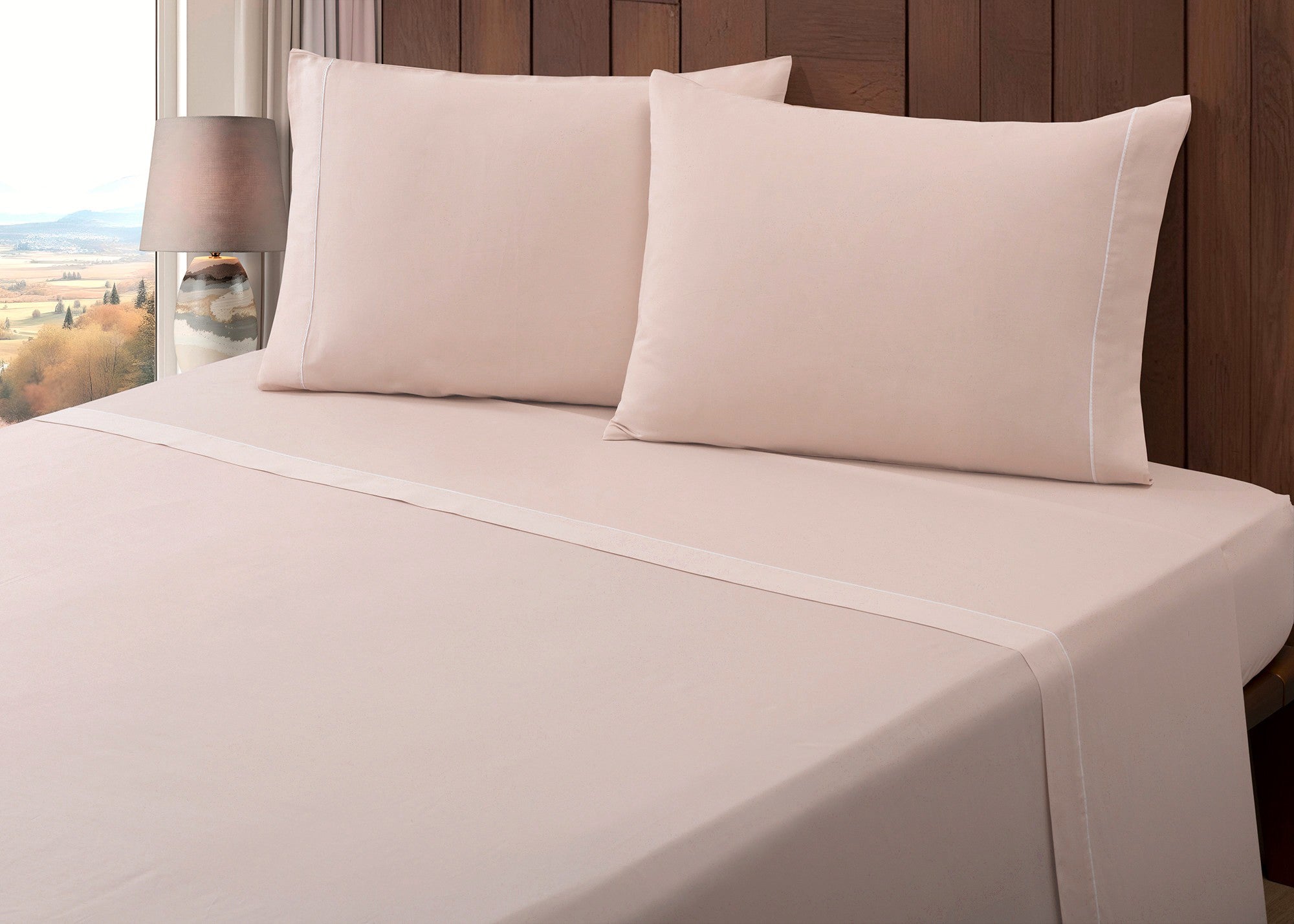 Jogo de Lençóis de Cama Algodão Percal 400 Fios Salmão