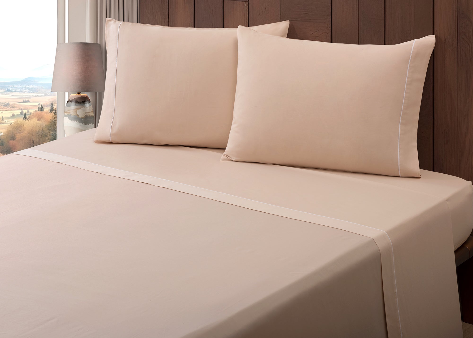 Jogo de Lençóis de Cama Algodão Percal 400 Fios Taupe