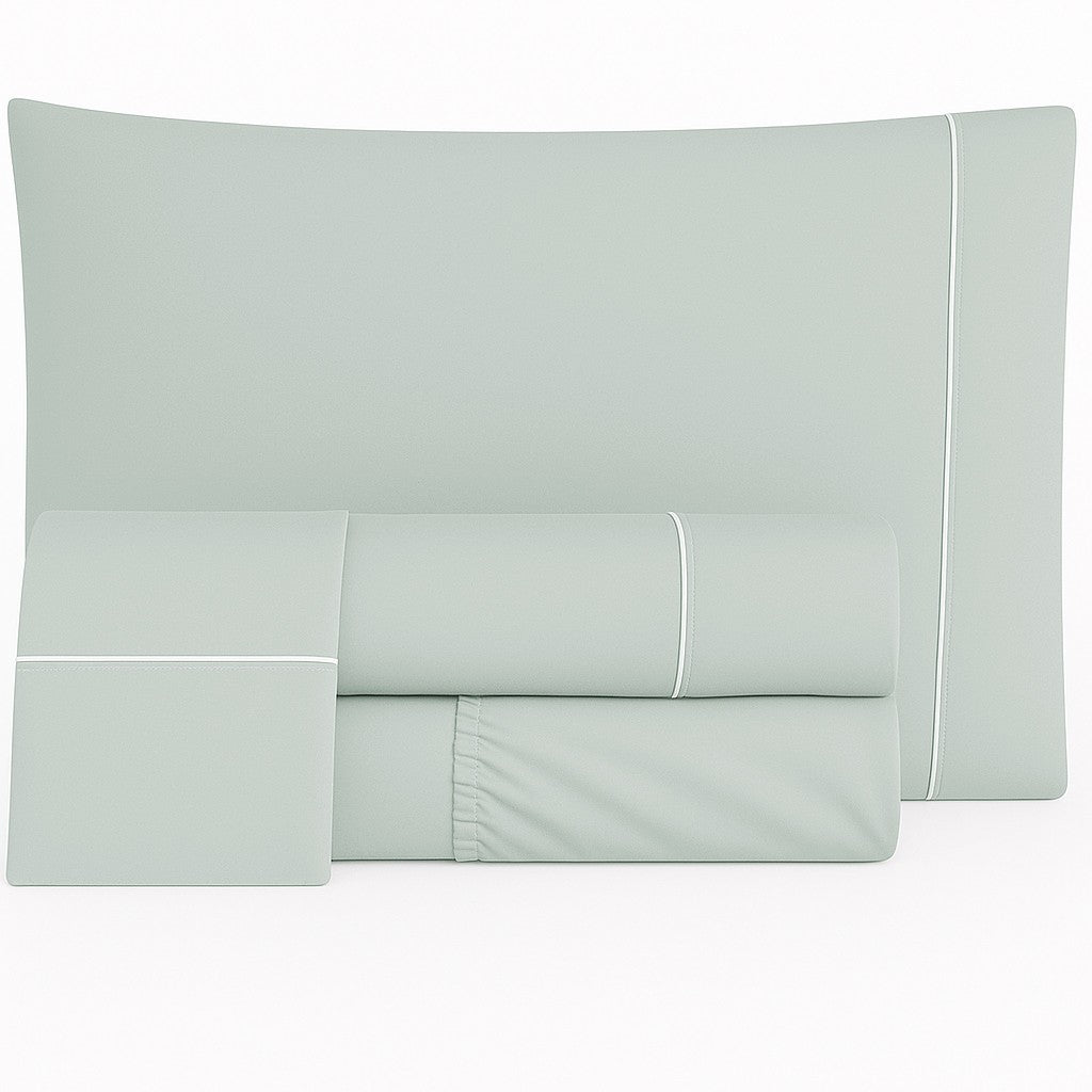 Jogo de Lençóis de Cama Algodão Percal 400 Fios Verde Água