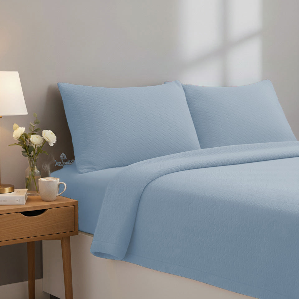 Jogo de Cama de Coralina Lisos ZigZag Azul