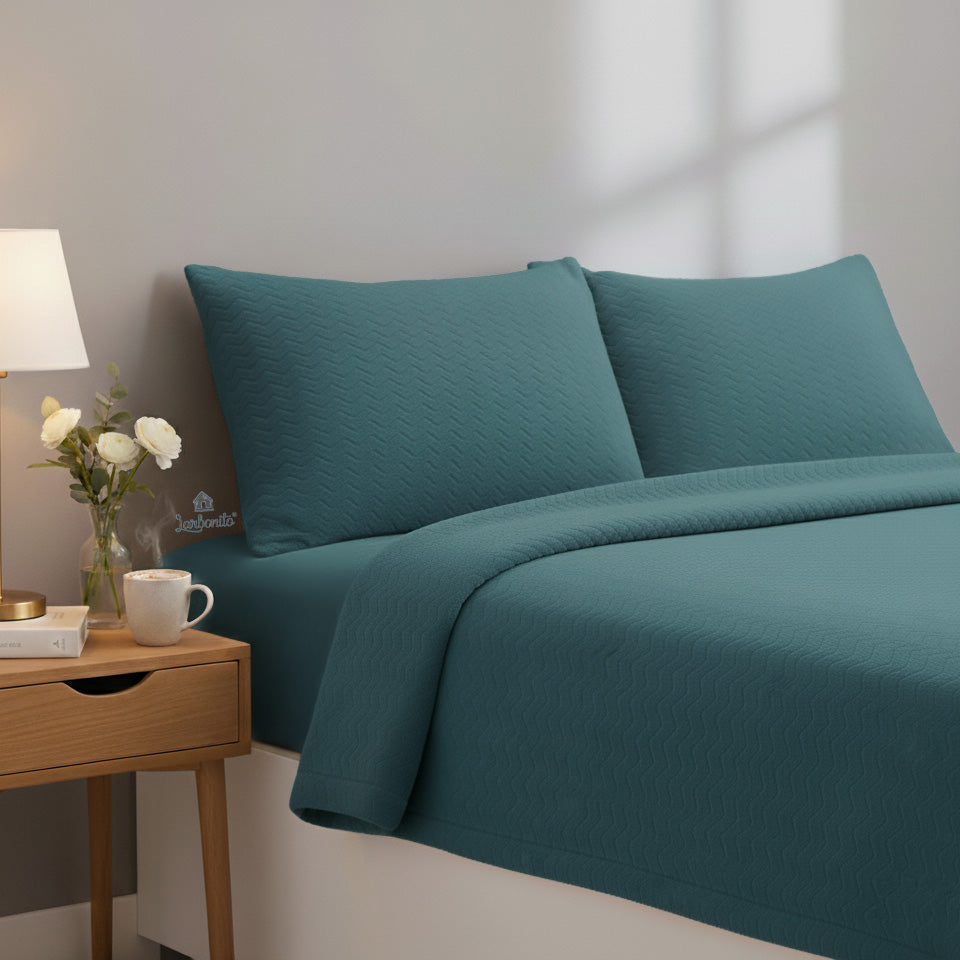 Jogo de Cama de Coralina Liso ZigZag Petróleo