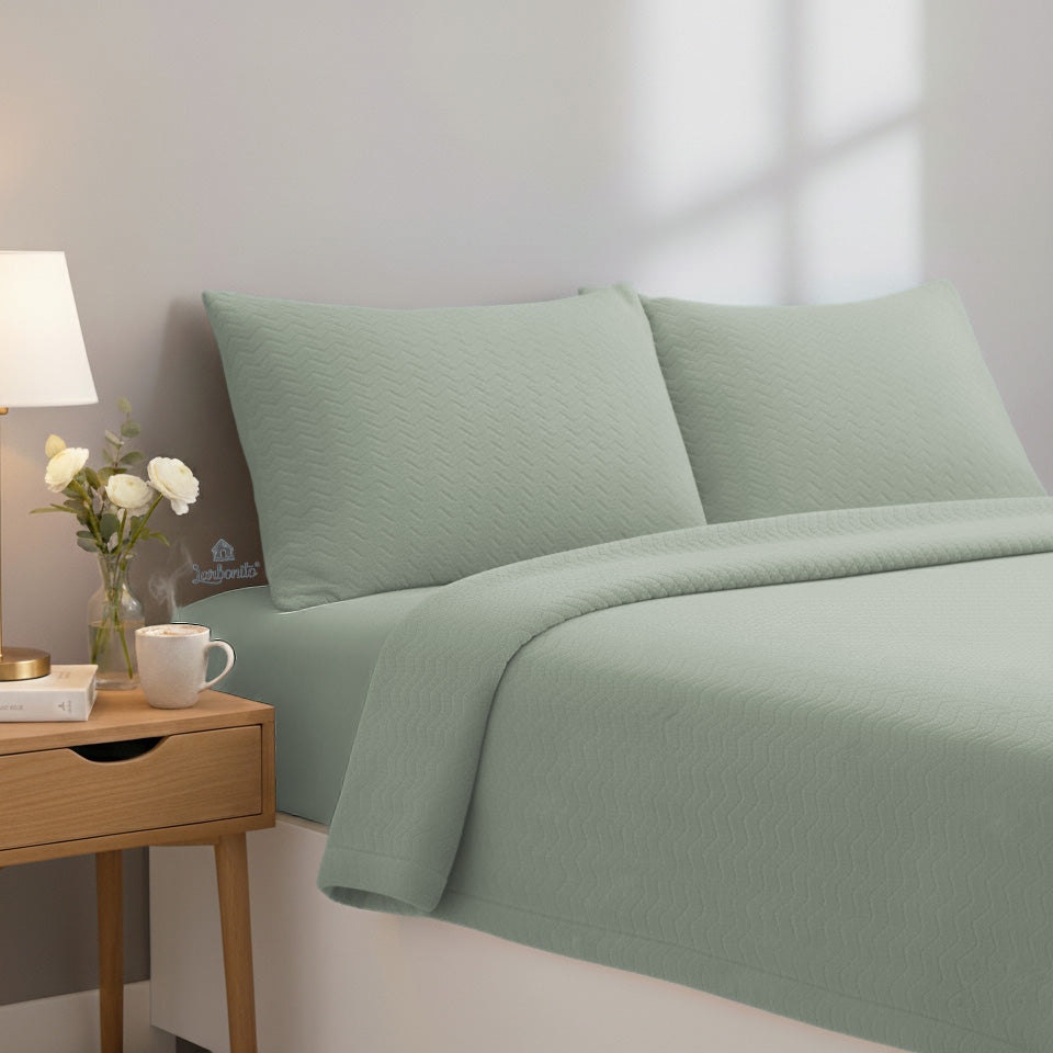 Jogo de Cama de Coralina Liso ZigZag Verde